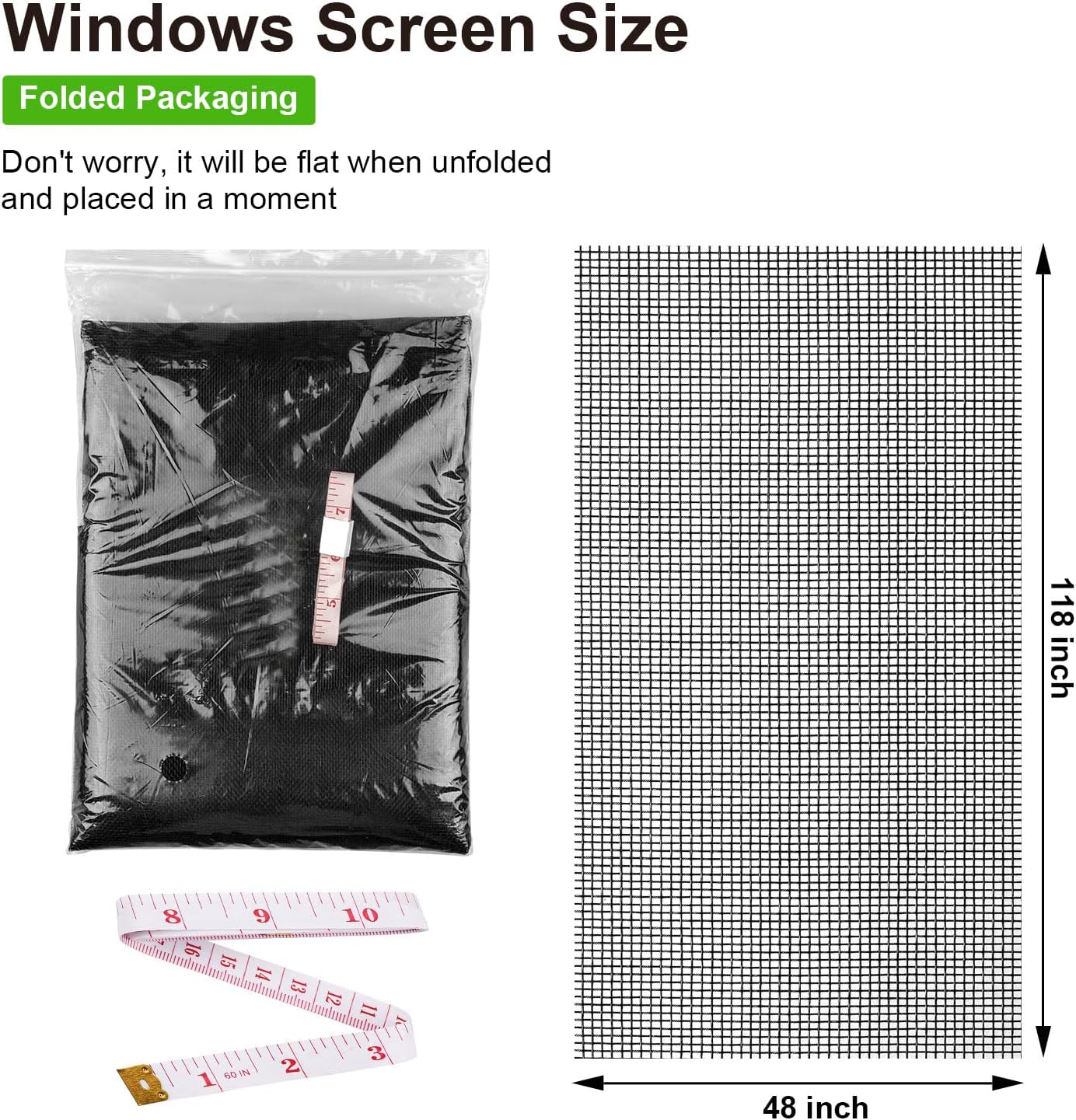 48" x 118" Black Fiberglass Window and Door Screen Mesh