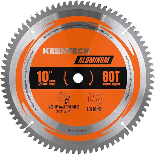 KEENTECH 10" Metal Saw Blade 80T, 5/8" Arbor, TCG for Aluminum | TCG reduces heat & safe, fits 10" miter/table saws, carbide tips for long life, burr-free smooth cuts on aluminum