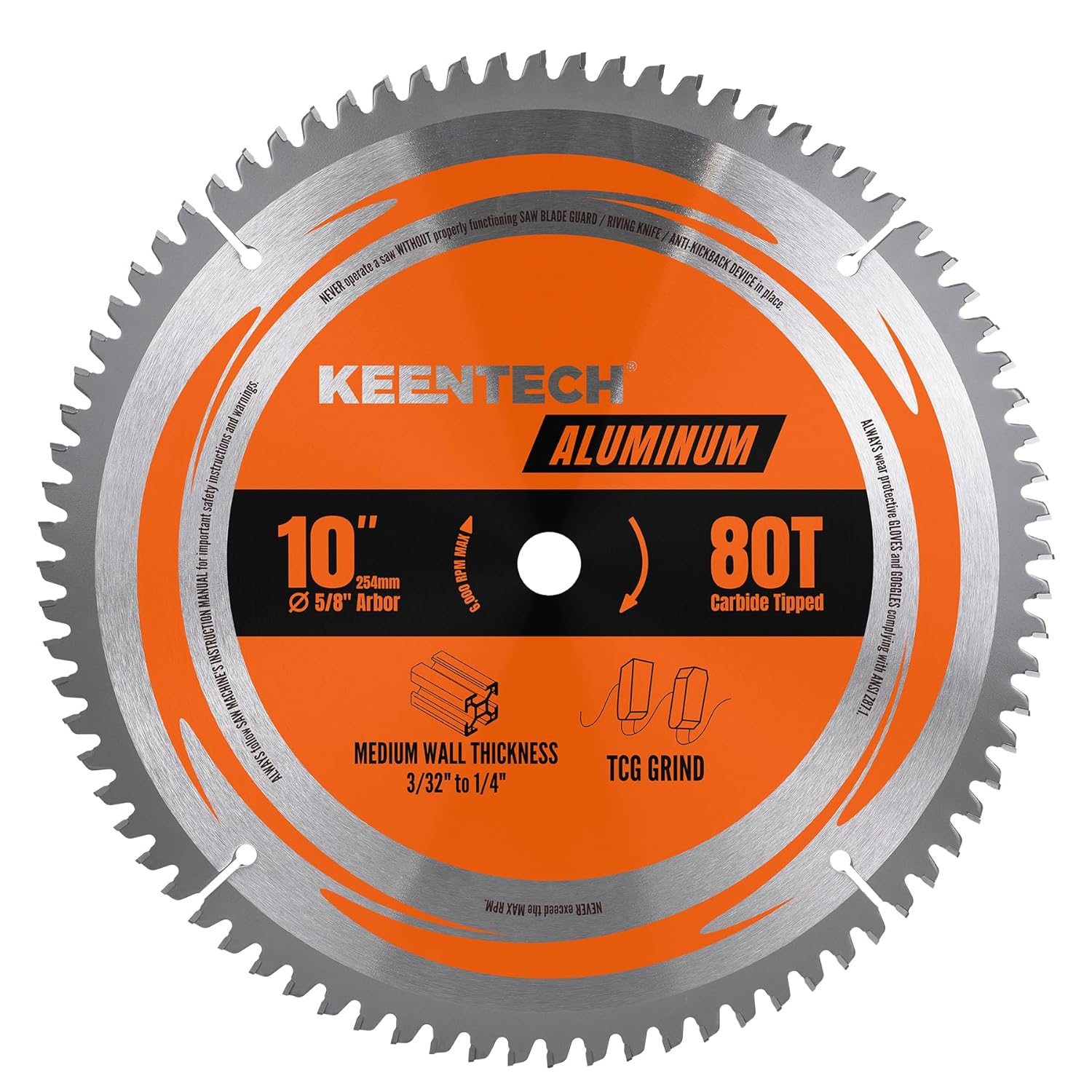 KEENTECH 10 Inch 80T Metal Saw Blade for Aluminum, 5/8" Arbor,Tungsten Carbide Tipped TCG Grind for Smooth Cuts & Superior Wear Resistance，Metal Cutting Blade for Aluminum，Non-Ferrous Metals & Plastic