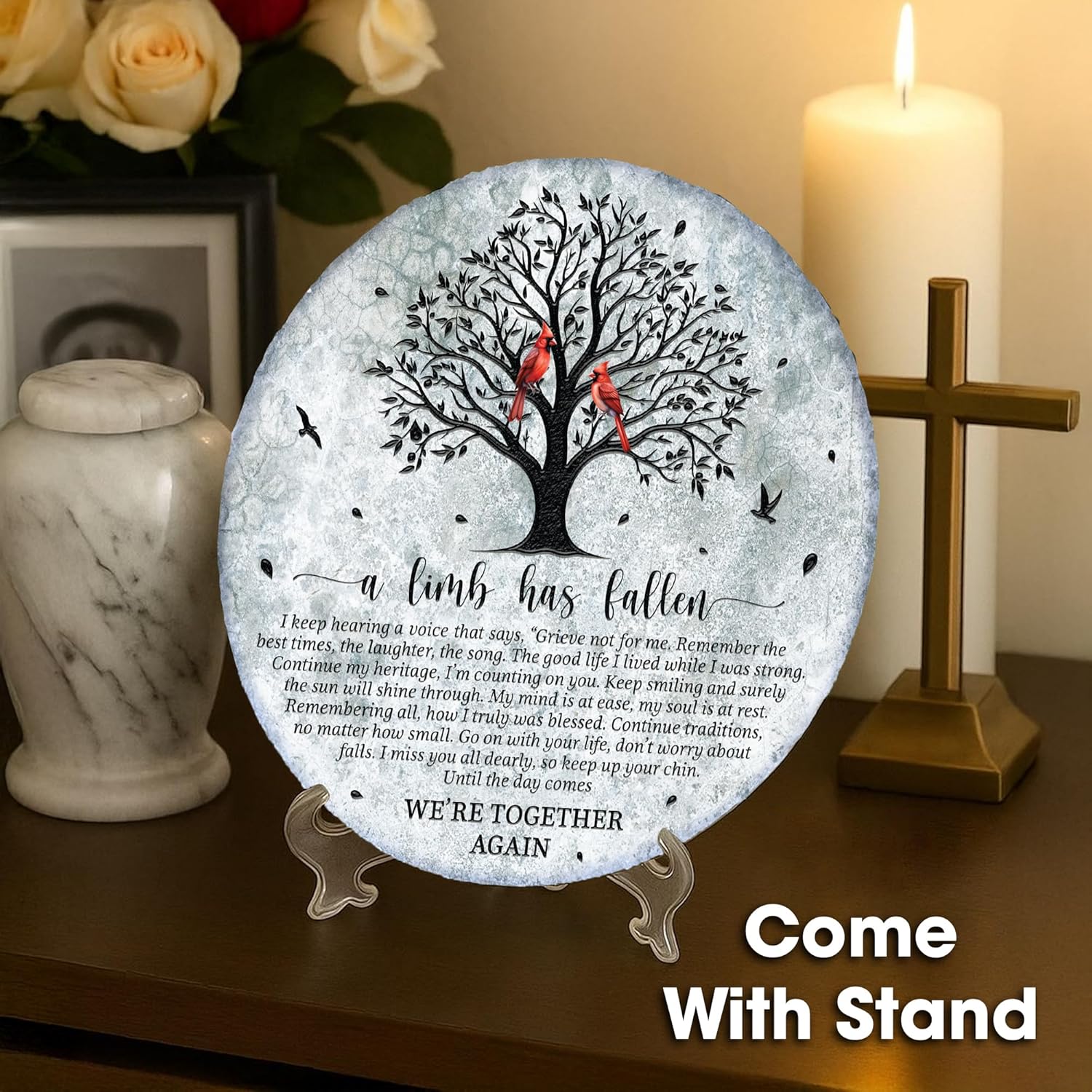8'' Memorial Garden Stone for Loss of Loved One, Garden Stones in Memory of Loved Ones, Sympathy Gift, Weatherproof Outdoor Memorial Plaques Decor, Remembrance Natural Stone with Stand, Card HS8-8