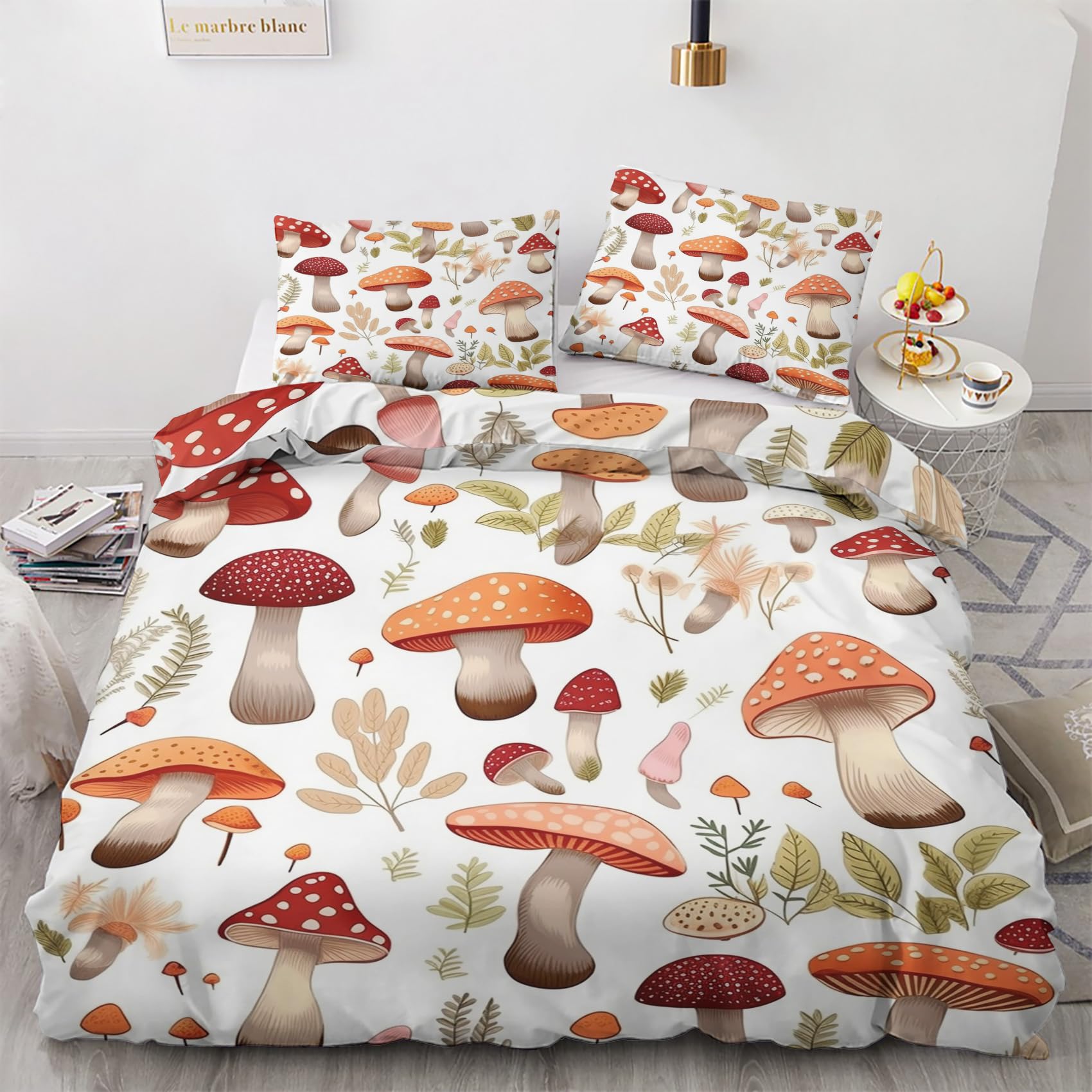 Bettwäsche Set Botanischer Pilz - Microfaser Bettwäsche 135x200 Cm Mit Vintage Design