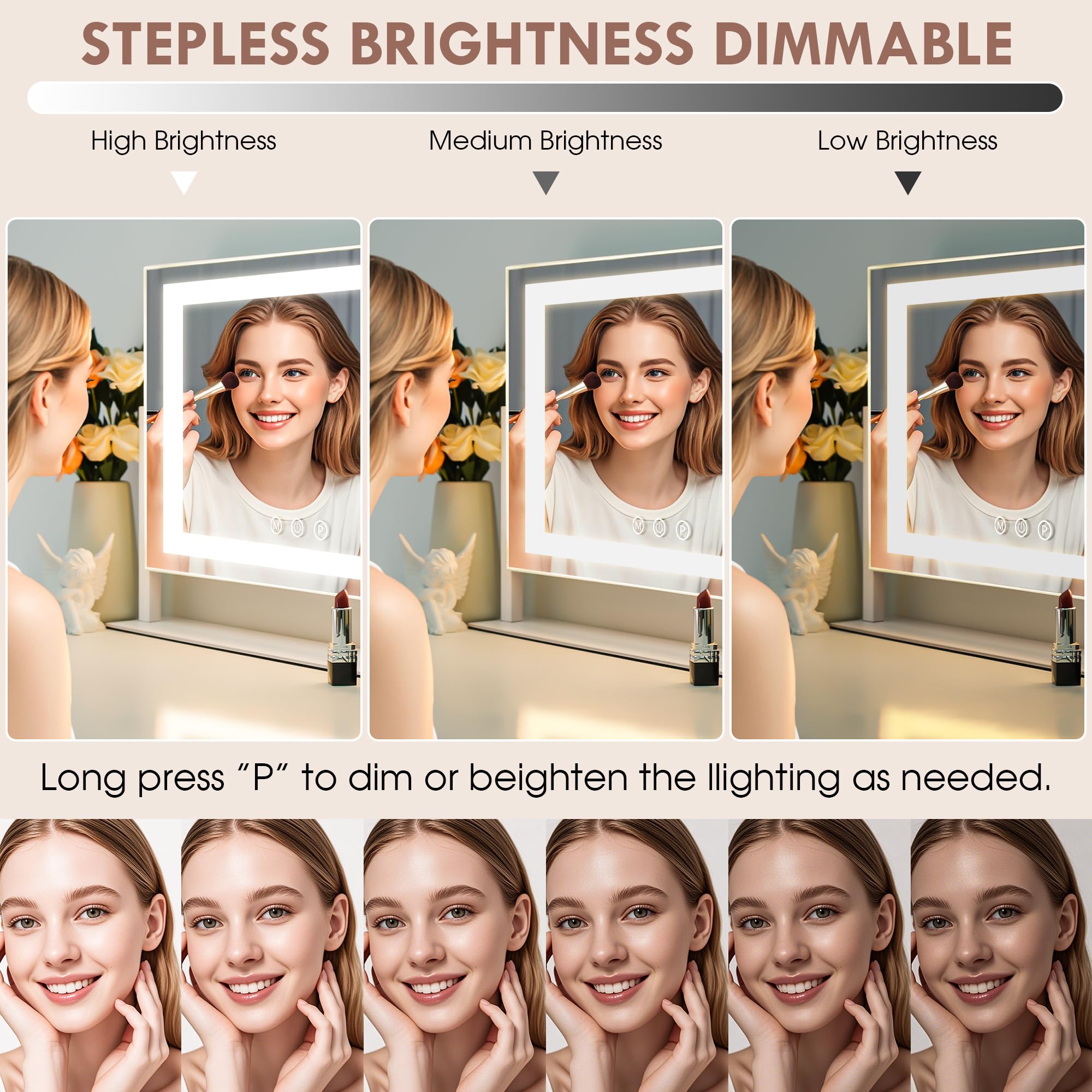LuxeVue Espejo de Maquillaje con Luces, Espejo de Tocador con 3 Modos de Iluminación, Espejo con Luz, Sensor Táctil, Giratorio 360°, Marco de Metal, Regalo para Mujeres
