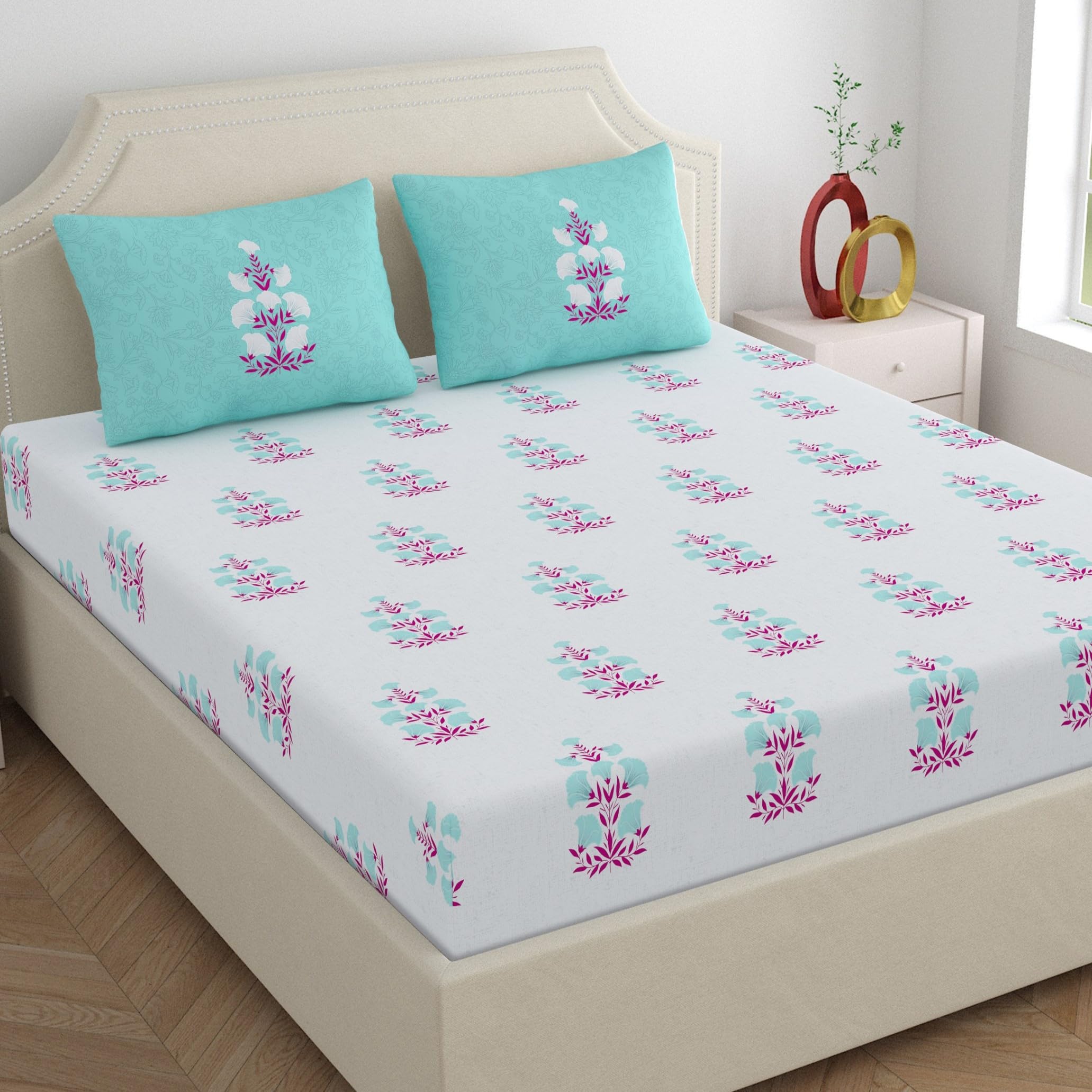 Home Ecstasy King Cotton Bedsheet Set - Light Blue -19