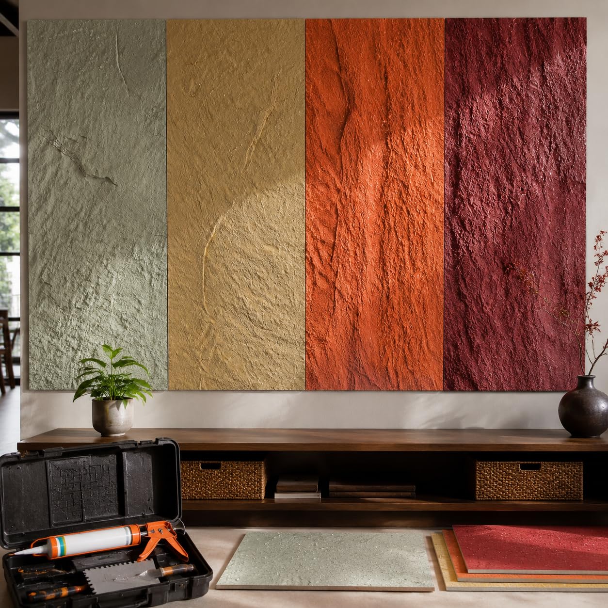 Panel Pared Piedra PU, Impermeable, Oro Coral 600 * 1200mm