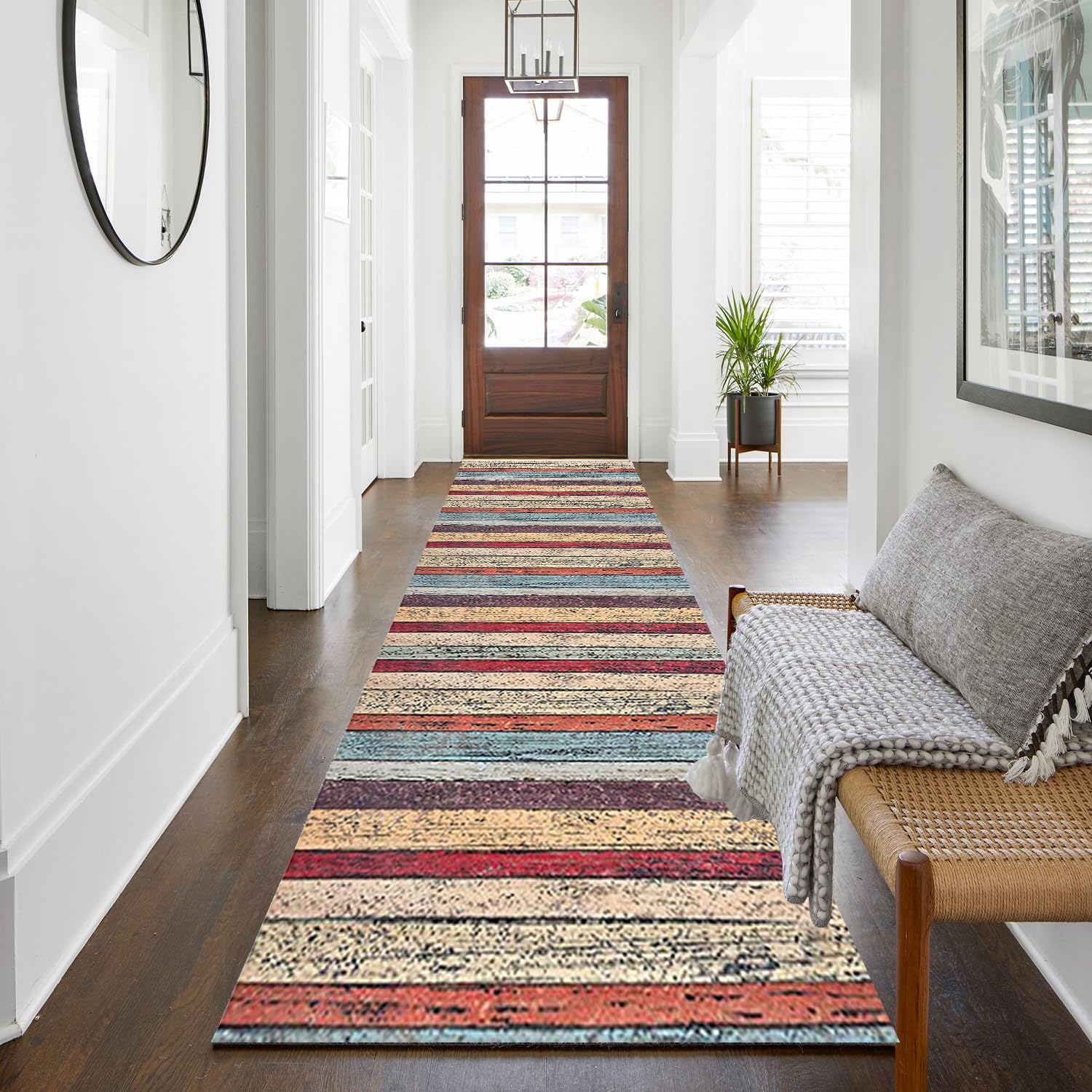 WTHYGB Teppich Läufer 80 x 250 cm, rutschfest Waschbar Teppichläufer, Küchenläufer Abstraktes Design für Eingang, Küche, Wohnzimmer & Büro, Bunte Streifen