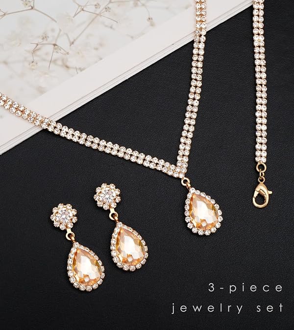 chaoyite Elegant Bridal Wedding Necklace Earrings Bracelets Sets for Women by chaoyite - Used condition - Image 5