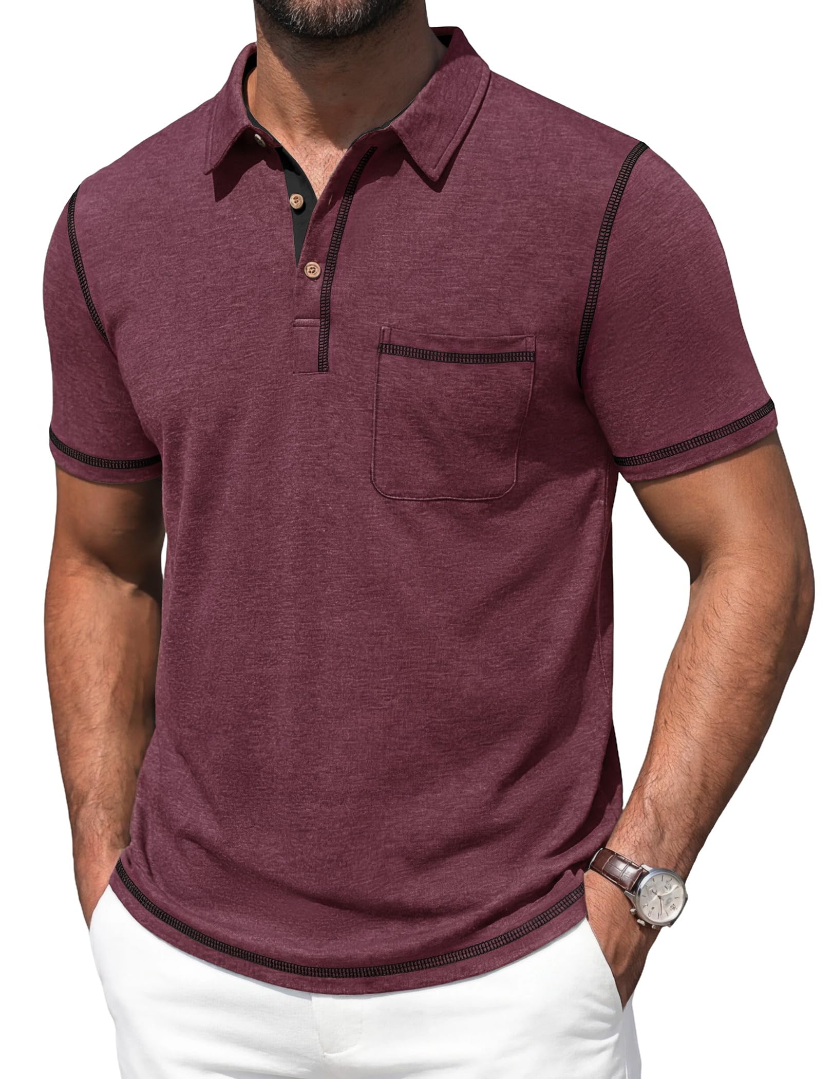 Mens Polo Shirts Short Sleeve Casual Summer Lightweight Cotton Golf Polo Shirts with Pocket