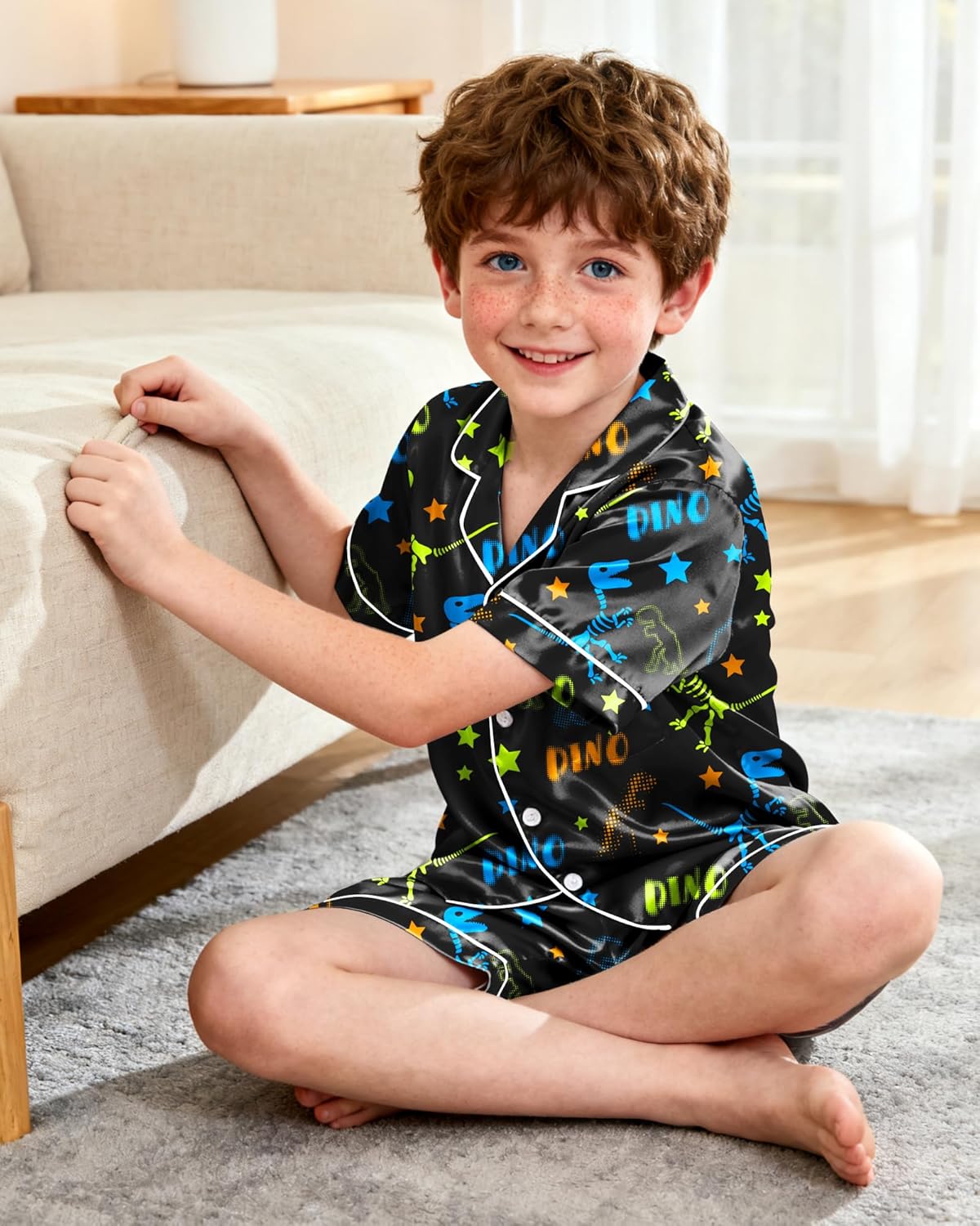 Boys Pajamas Toddler Little Boys Silky Satin Pajamas Button Down Short Sleeve & Shorts Pjs Set Kids Sleepwear 3-10 Years - Image 3