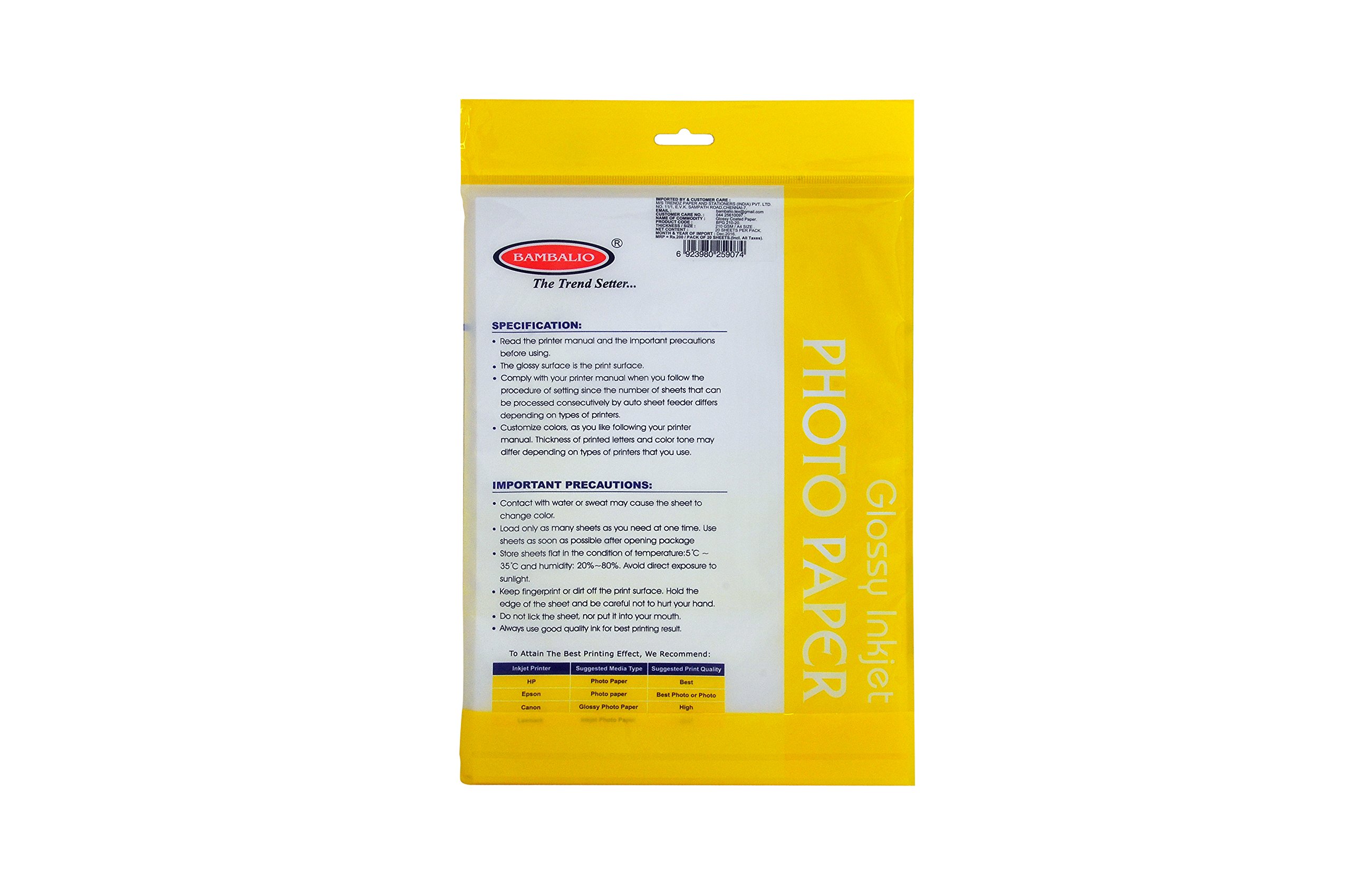 Bambalio 20 fogli di carta fotografica lucida formato A4, 210 g/mq