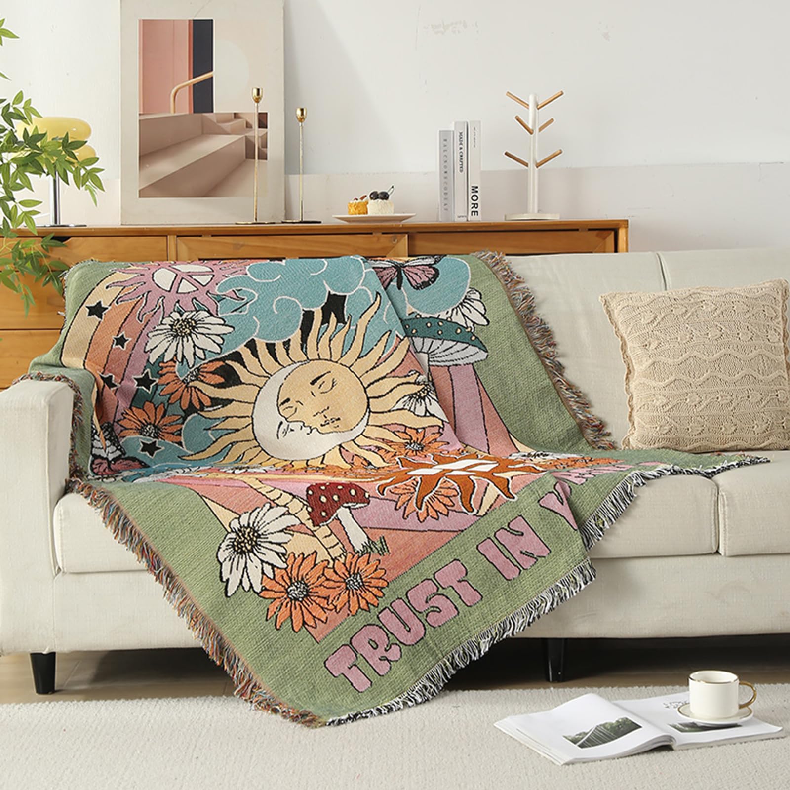 Couverture à Franges Ergocar Style Boho - Douce, Légère Et Confortable Pour Canapé, Lit, Voyage Et Home Office