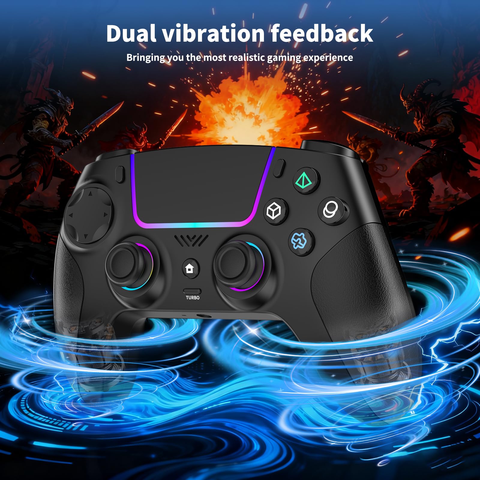 JORREP Manette sans fil pour PS5/Pro/Steam Deck/PC/MAC/iOS/Android10, manette de jeu avec éclairage RVB/double vibration/turbo/programmable/connexion casque/gyroscope 6 axes/batterie 1500 mAh