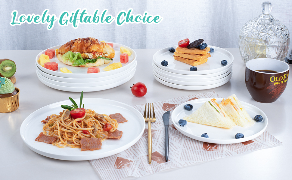 4-Piece Ceramic Appetizer Plates Set - 5.6 Inch White Round