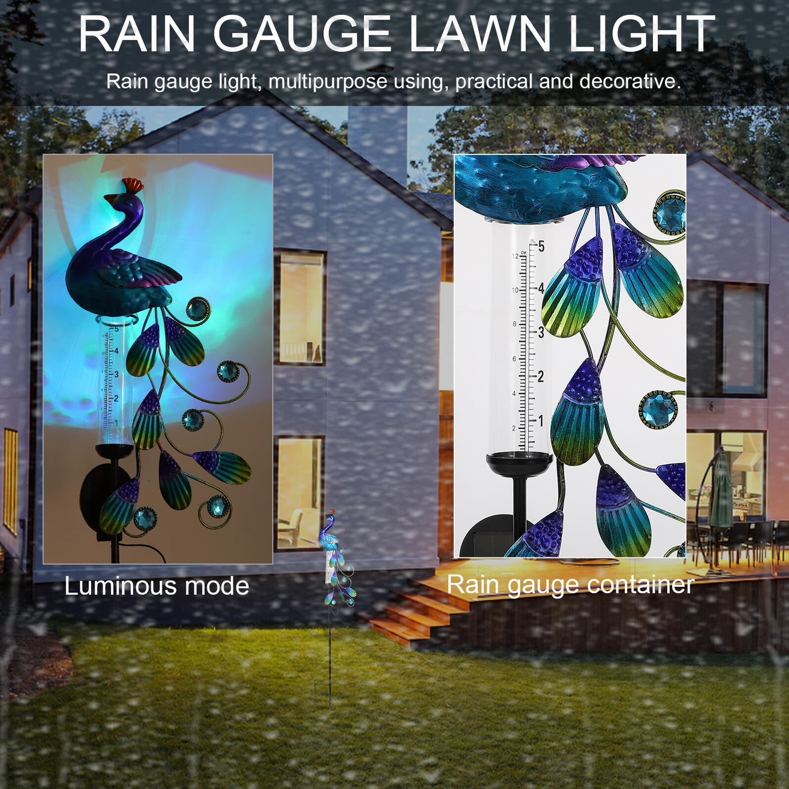Lumière Solaire Paon en Fer pour Jardin et Pelouse, Stable | Charge Solaire, Étanche, Usage Multiple, Style Rétro Simple, pour Jardins et Pelouses, 1 Pièce