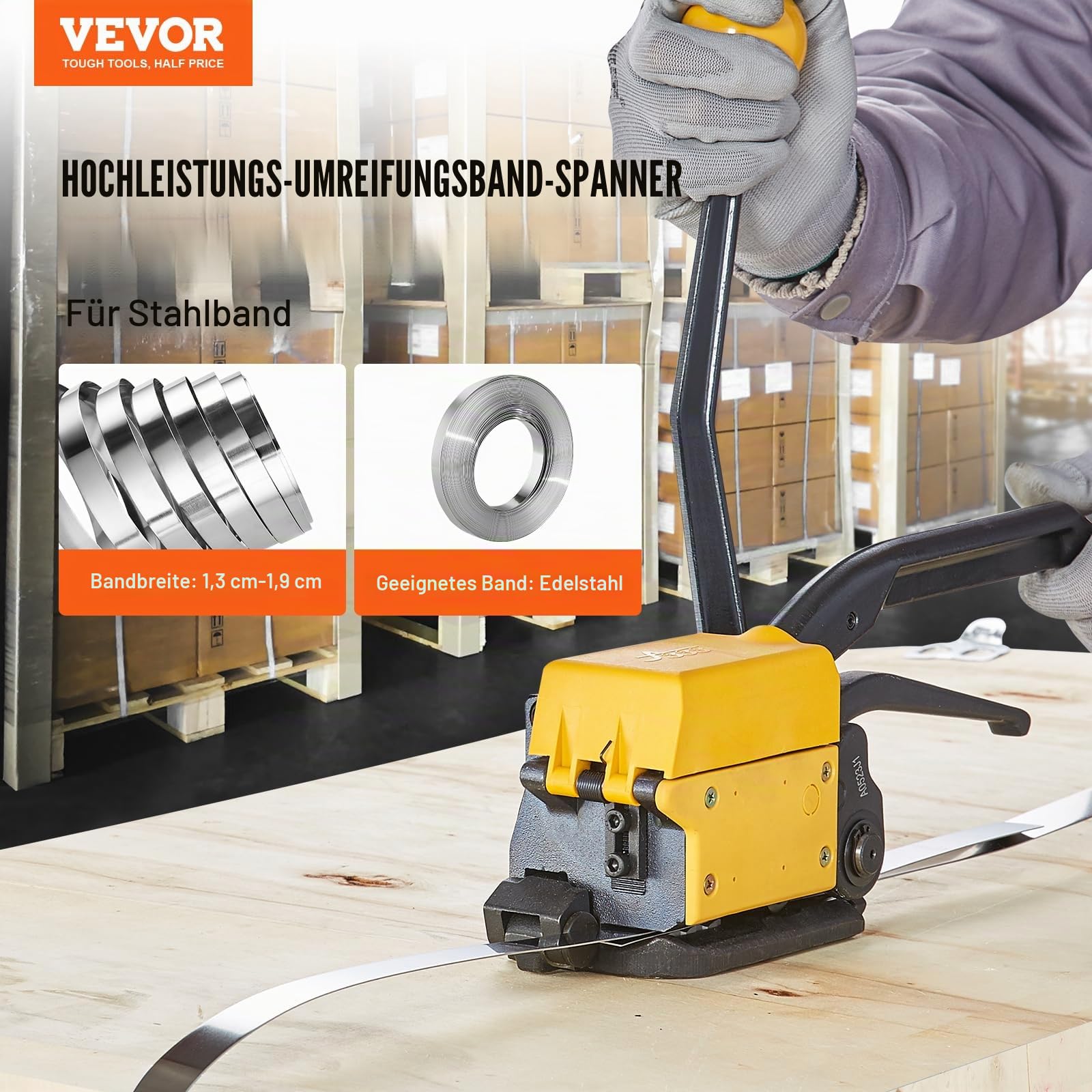 VEVOR Stahl-Umreifungsgerät 1/2"-3/4" Breite 3-in-1 Spanner Crimper Cutter manuelle Banderoliermaschine