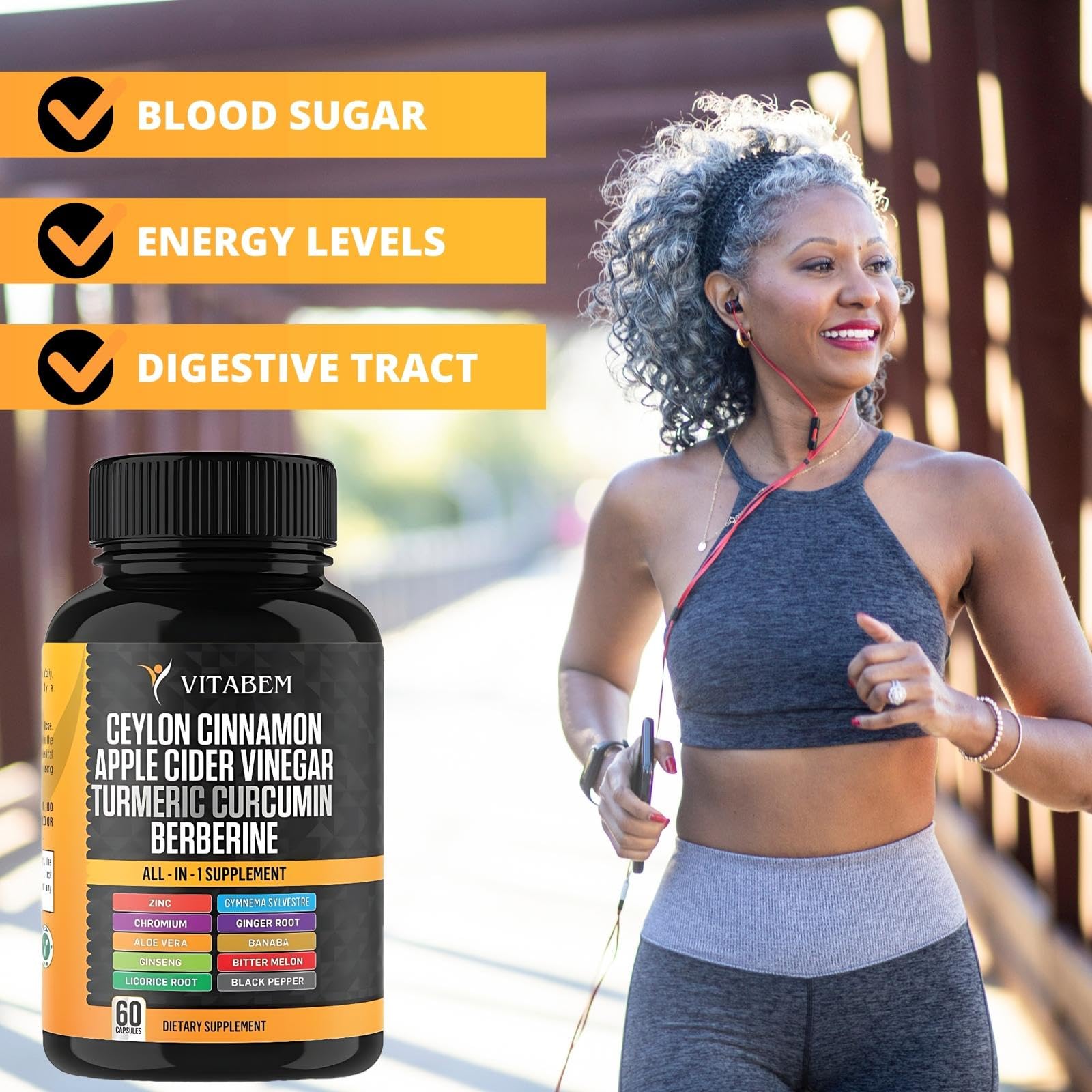 Ceylon Cinnamon Capsules 3000mg Turmeric 3000mg Apple Cider Vinegar 3000 mg Ginseng 2000mg Aloe Vera 2000mg Berberine Supplement 1200mg + Banaba | Bitter Melon | Gymnema | Ginger Root - 60 Count — Amazon image 4