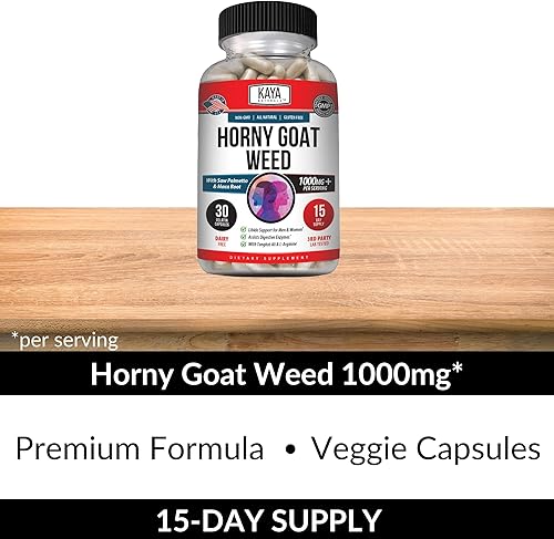 Miniatura 5 de Kaya Naturals Horny Goat Weed para hombres y mujeres, complejo de 1560 mg con maca, palma enana americana, ginseng, suplemento de vitamina de
