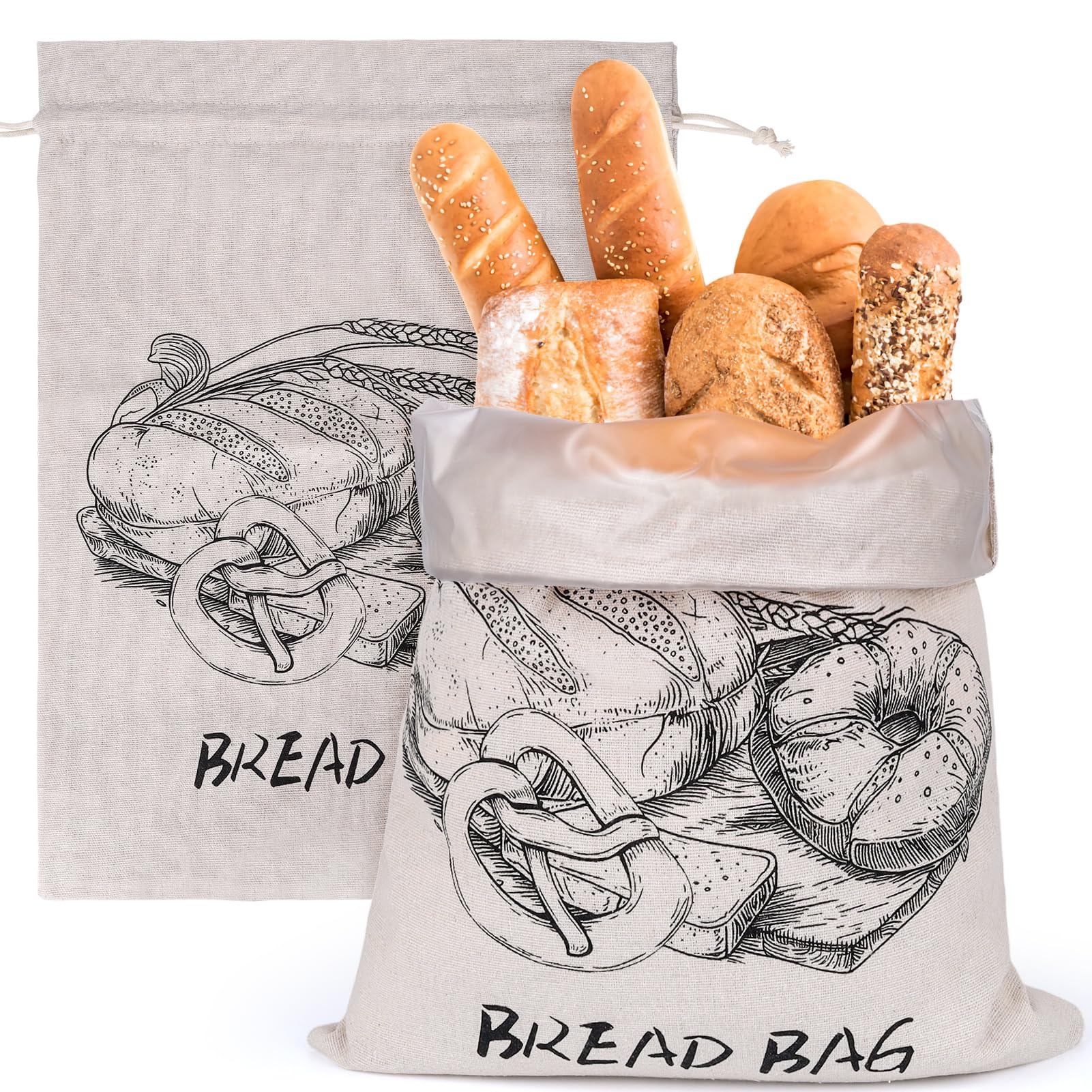 2 Sacchetti In Cotone E Cera D'api Per Pane Fatto In Casa, 33x43 Cm, Riutilizzabili E Sostenibili