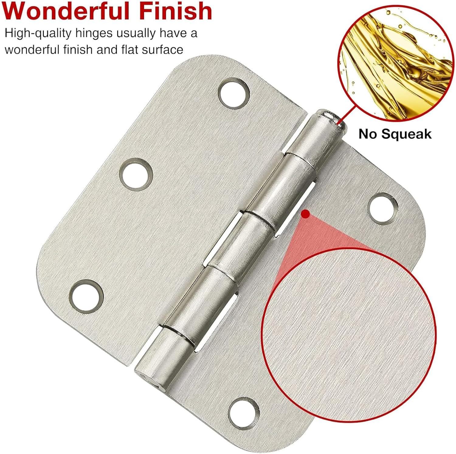 JIW 24 Pack Brushed Nickel Door Hinges 3 1/2 Interior Door Hinges Satin Nickel 3.5 Inch Rounded 5/8” Radius Corners No-Squeak