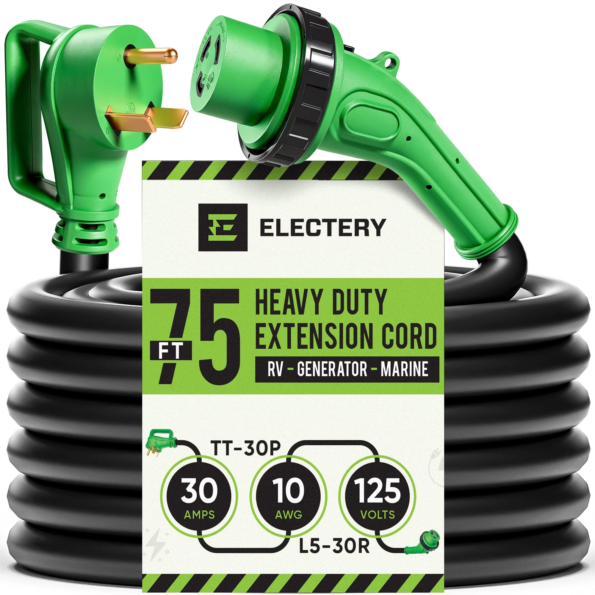 Amazon.com: ELECTERY 75 Foot 30 Amp RV Extension Cord, Heavy Duty