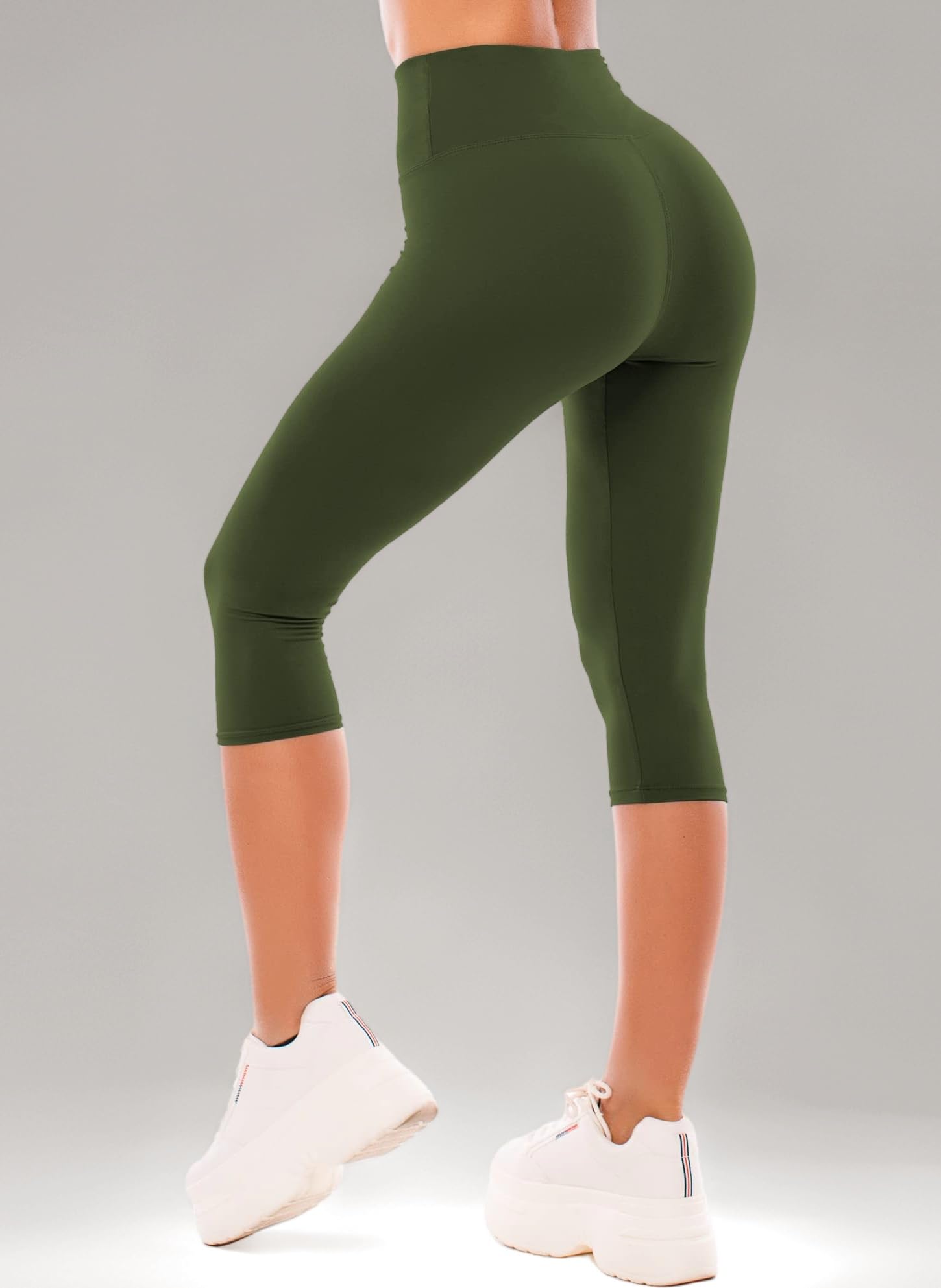 High Waisted Capri 3/4 Length Leggings for Women, Buttery Soft Elastic Opaque Tummy Control Leggings, Cropped Trousers for Workout Gym Yoga