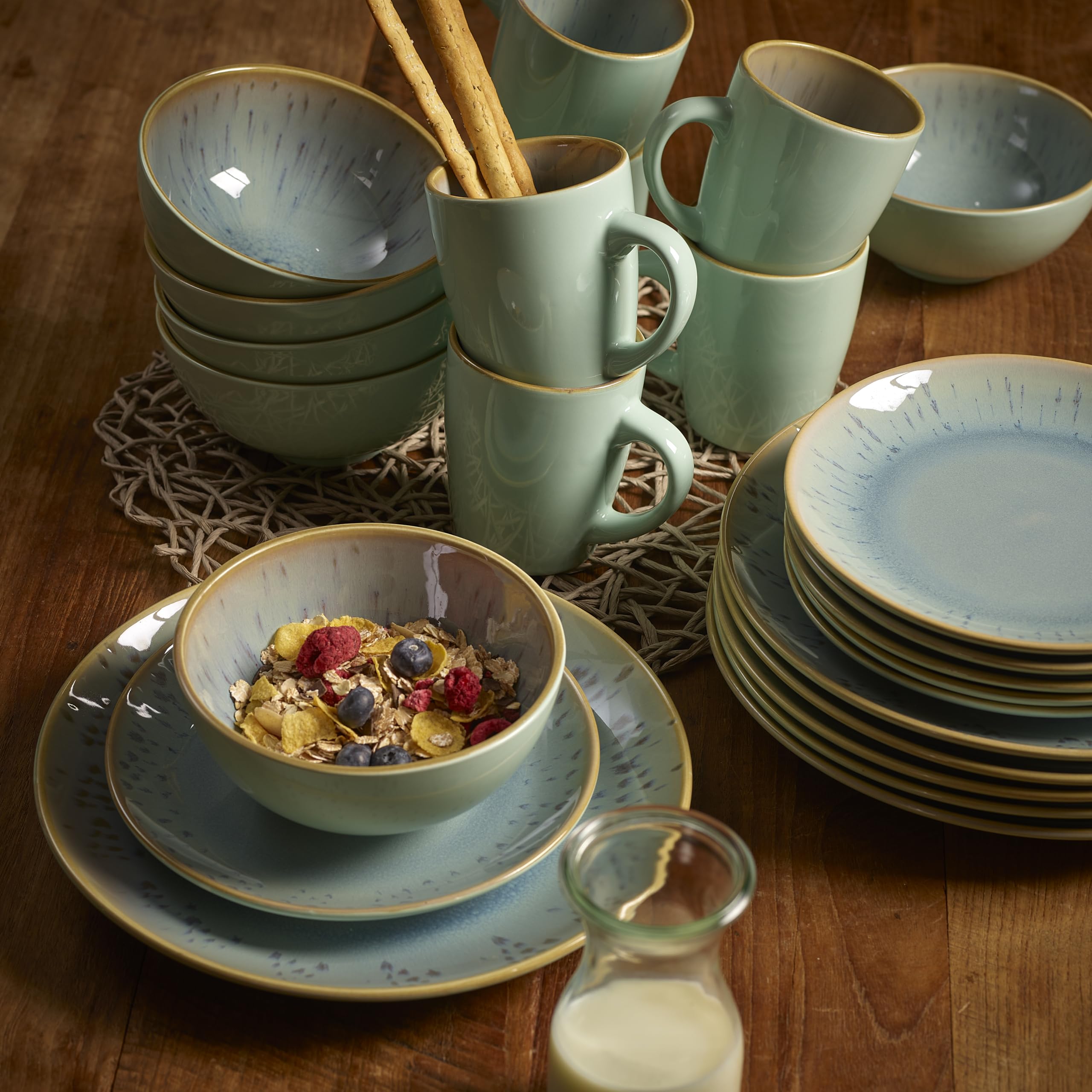 Set Di Piatti In Ceramica GZG, 24 Pezzi Per 8 Persone, Stile Vintage E Rustico, Lavabile In Lavastoviglie E Microonde, Bianco Naturale, Idea Regalo - 3