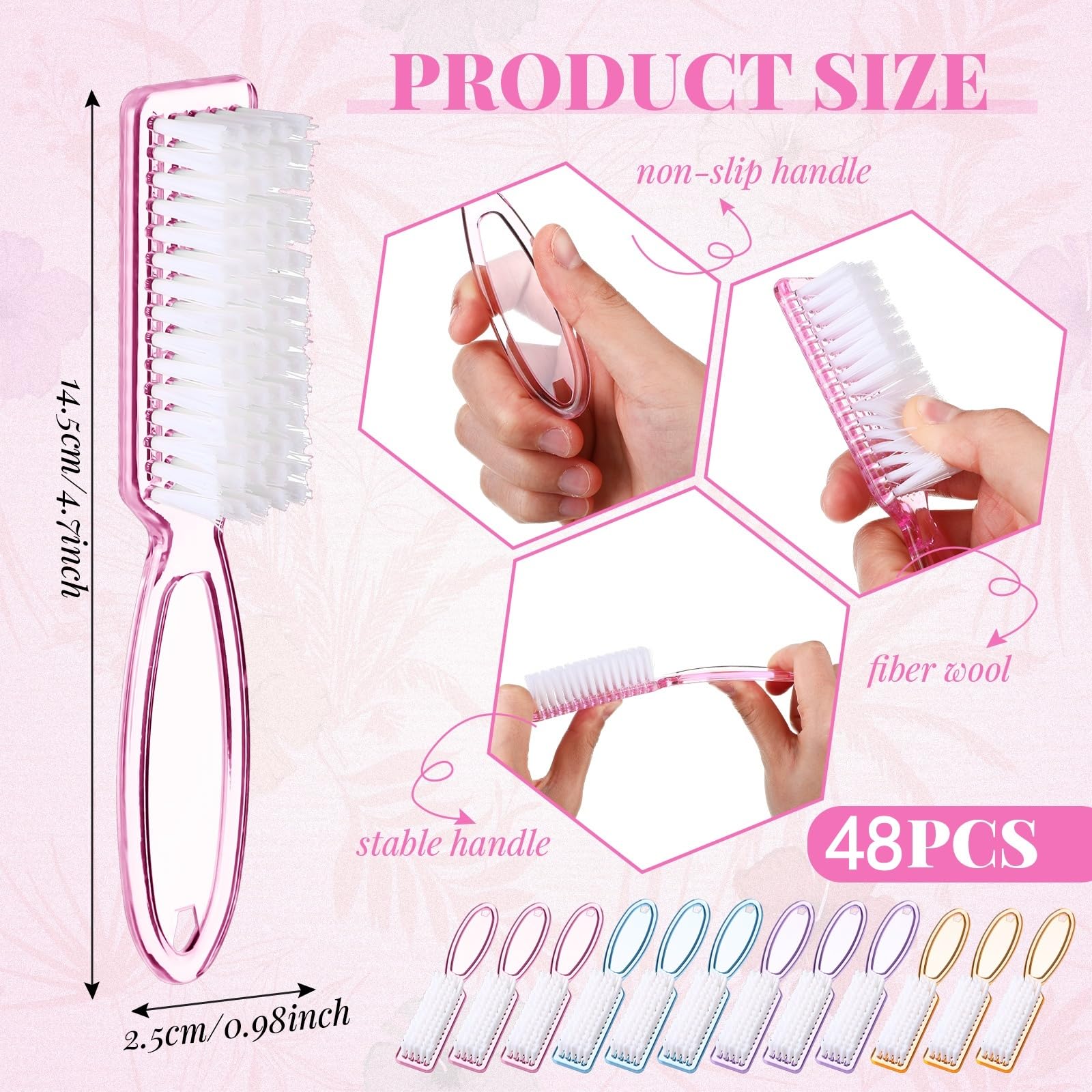 Patelai 100 cepillos de uñas con mango para limpiar uñas coloridos, cepillos de manos, dedos de los pies, cepillos de limpieza de pedicura para hombres y mujeres, cepillo multicolor