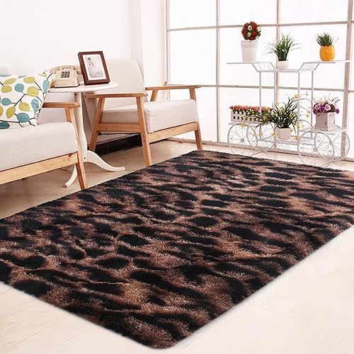 CRUGZ Alfombra con estampado de leopardo de 4 x 6 pies, ultra suave, con estampado de guepardo, para sala de estar, dormitorio, habitación del bebé,