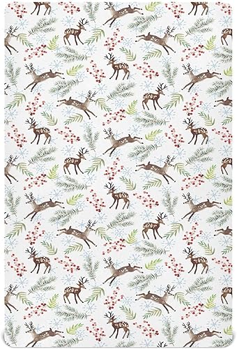 Sábanas de cuna con ciervo de Navidad, sábanas ajustables elásticas para cuna para niños y niñas, sábana unisex acogedora para cuna de bebé, 28 x 52