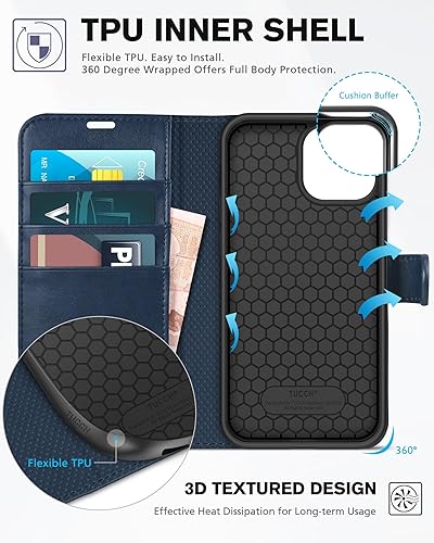 Miniatura 4 de TUCCH Funda tipo cartera para iPhone 13 Mini, magnética, de piel sintética, con bloqueo RFID, ranura para tarjetas, funda abatible con TPU suave,