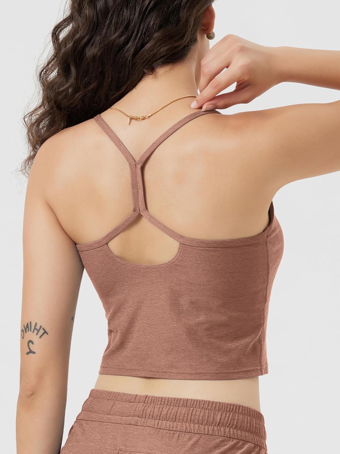 ODODOS Women's Slim Racerback Cropped Tank – odSTRATUM Tech Sports Bra, Ultra Soft UPF 50+ Cami Top with Built-in Bra
