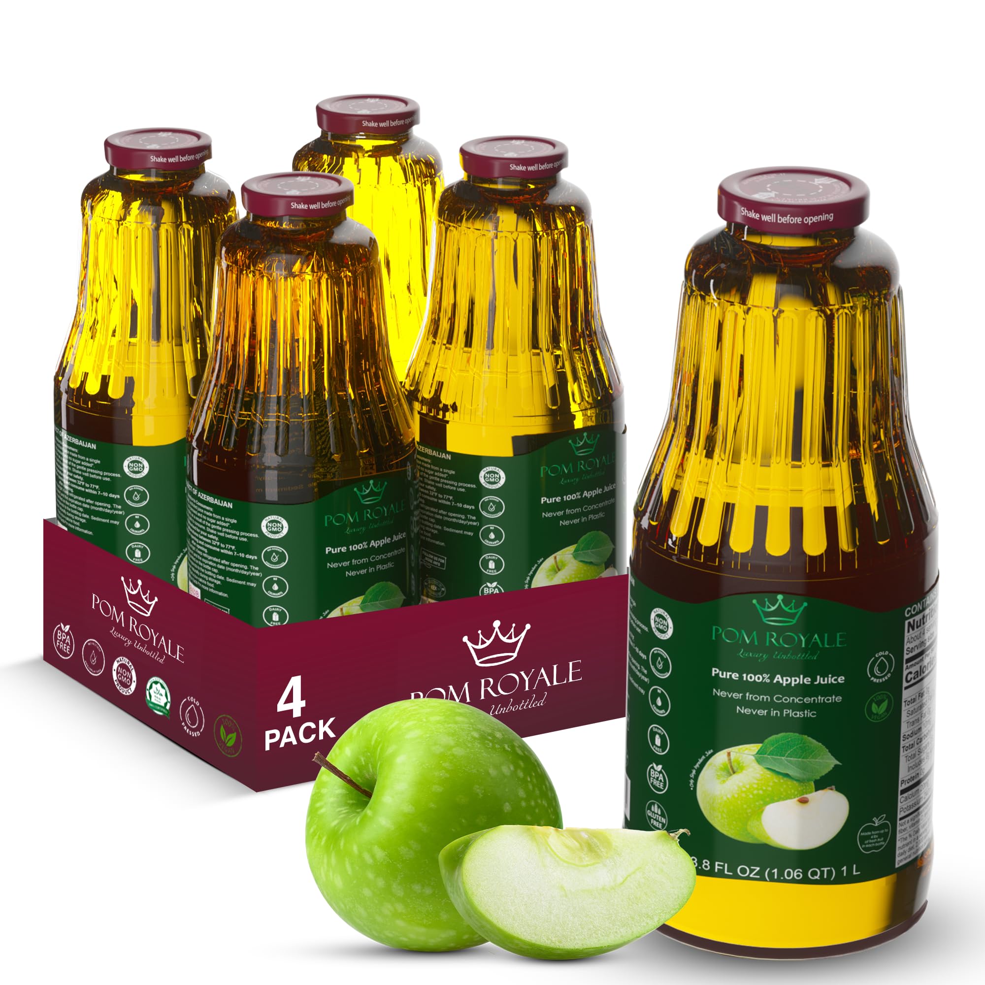 Pure Apple Juice, 8.4oz Glass Bottle (Pack of 12), Cold Pressed Juice, Not from Concentrate, Non-GMO, No Sugar Added, Gluten Free, Kosher Certified, Preservative Free — view 9