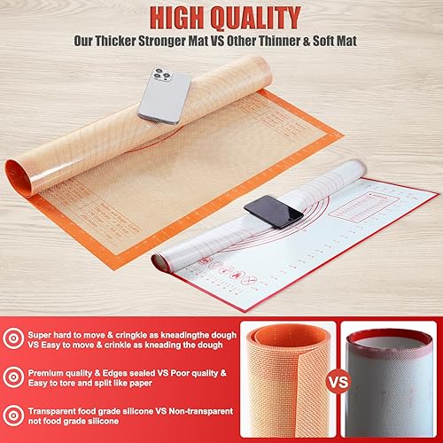Miniatura 6 de Tapete de silicona para hornear de 36 x 24 pulgadas, antideslizante y reutilizable, con medidas, tabla de amasado antiadherente, para masa,