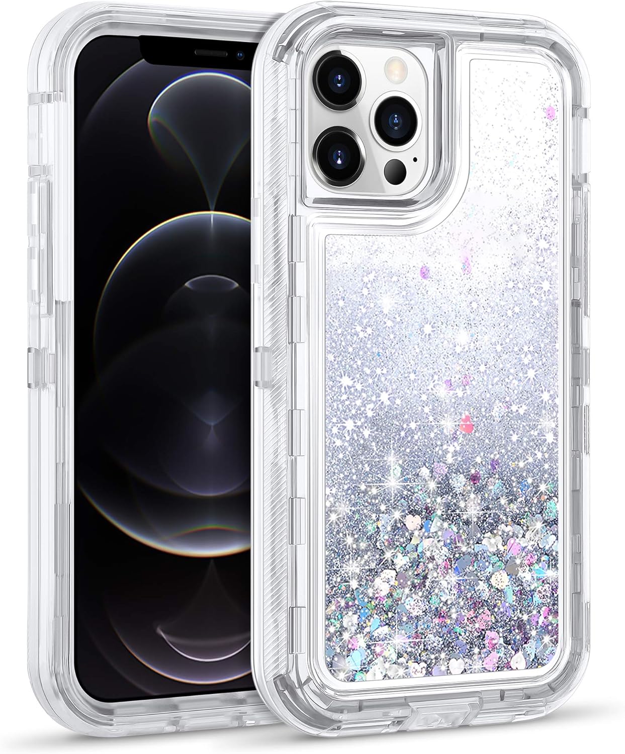 Amazon Com Wesadn Compatible With Iphone 12 Pro Max Case Glitter Cute Protective For Women Girl Shockproof Heavy Duty Clear Sparkle Bling Hard Bumper Soft Tpu Cover Compatible With Iphone 12 Pro Max Silver