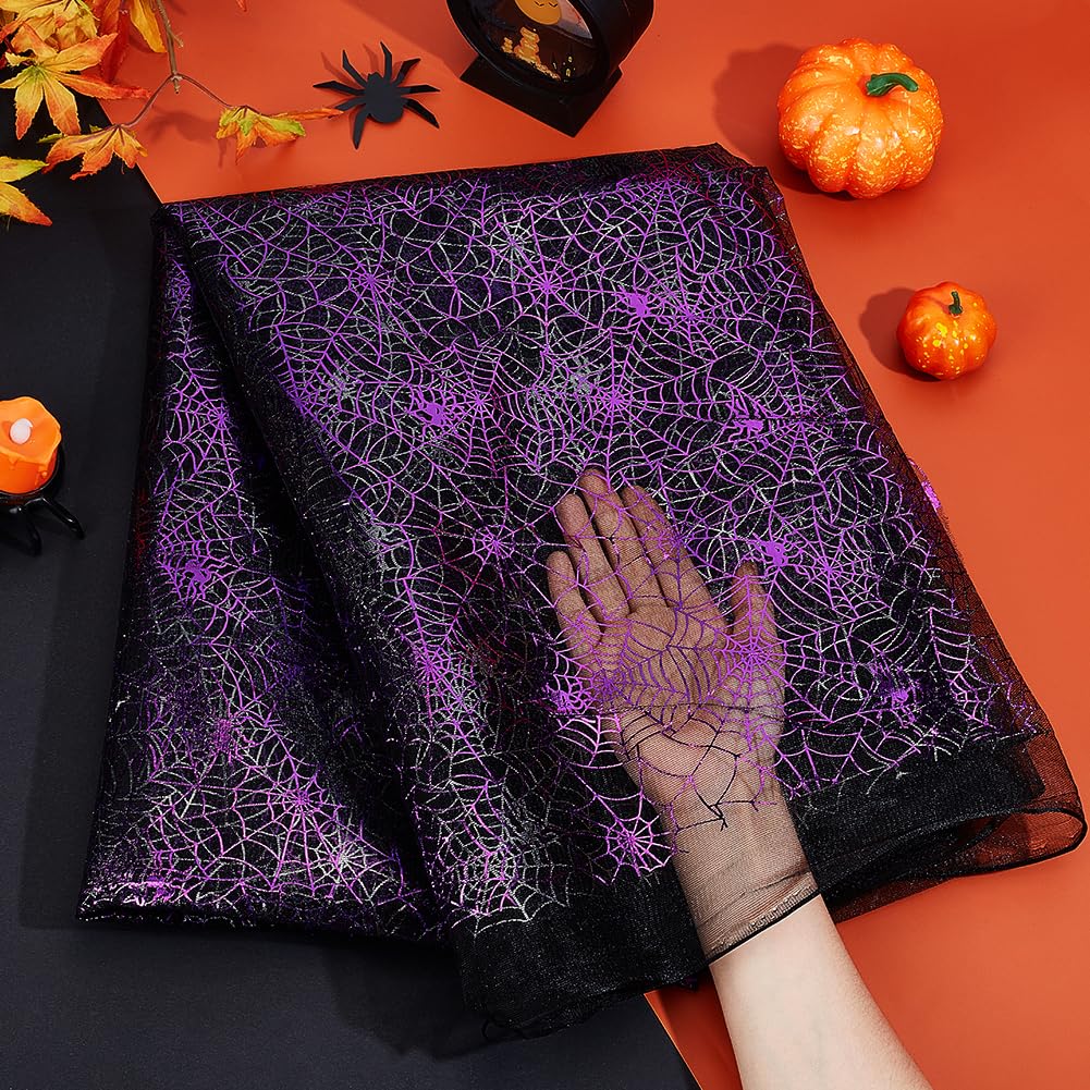 PH PandaHall Spinnennetz-Tüllstoff – Violett & Silber, 2 M Lang, 3,3 M Breit, Für Halloween & Kostüme