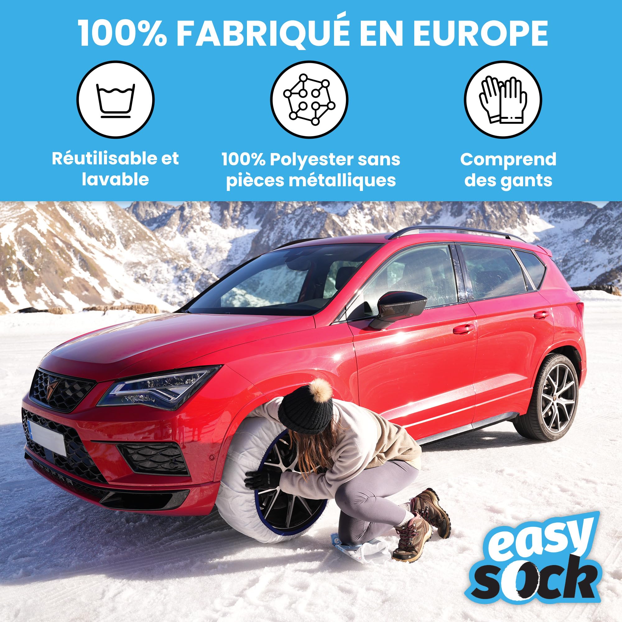 EASYSOCKS.M Chaîne Neige Textile, Taille M