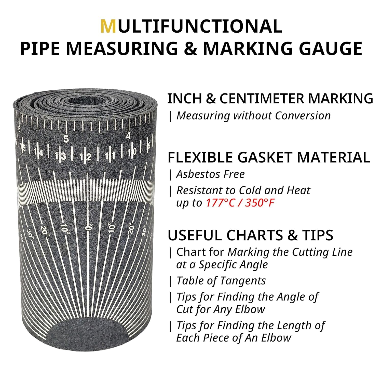 Pipe Measure Tool Wrap Around Tape, Flex Angle Measuring and Marking Gauge for 3" to 10" Diameter