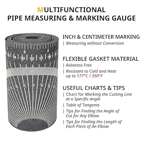 Pipe Measure Tool Wrap Around Tape, Flex Angle Measuring and Marking Gauge for 3 to 10 Diameter