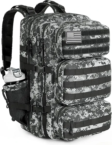 kookoomia Military Tactical Backpack 50L Large Day Backpack for Men Molle Army 3 Days Assault Pack Bug Out Bag Water Resistant and Heavy Duty Hiking Treeking Rucksack - Black Digital Camo