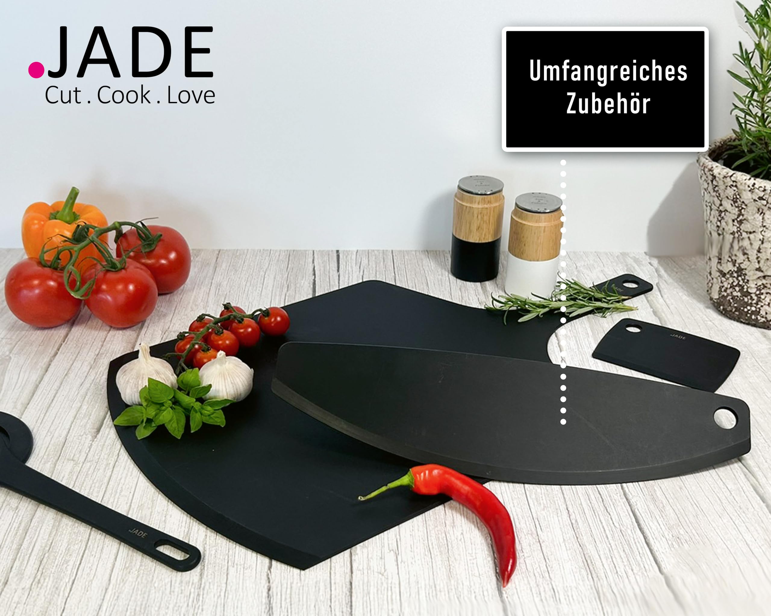 JADE Servier-/Schneidebrett "Pizza", Zellulose-Laminat, spülmaschinenfest, hygienisch, messerschonend, extrem robust, hitzebeständig bis 176°C, Aufhängeöse, praktischer Griff, BPA-frei