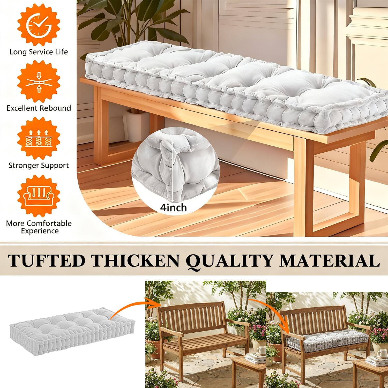 Küchenbankkissen 100x40cm Sitzpolster für Innenmöbel Sitzkissen mit Griff Eckge Bequeme ge für Esszimmer Stilvolles Sitzkissen für Couch