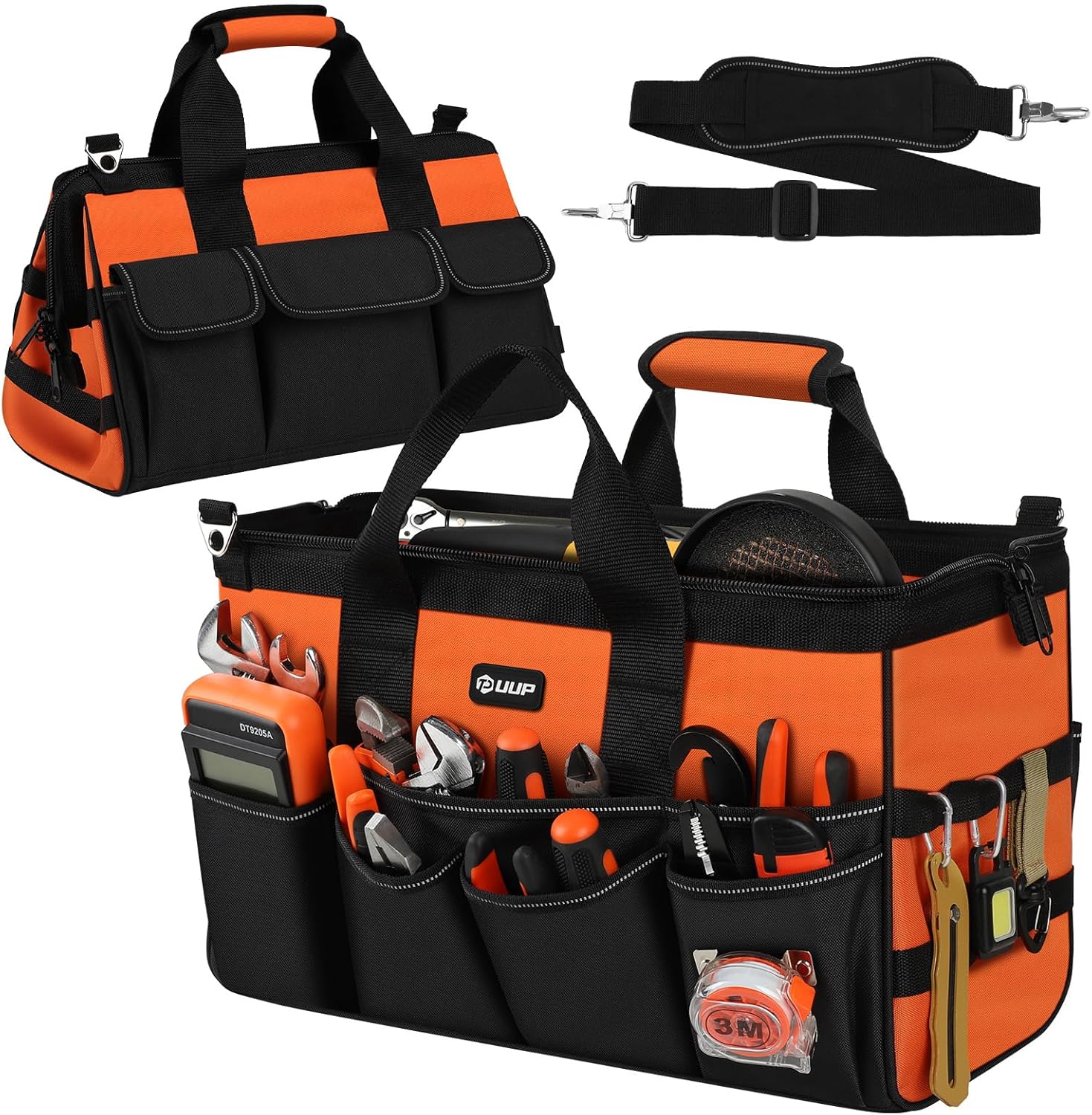 Heavy Duty Tool Bag 18-Inch, 16-Pocket Portable Soft Tool Box Organizer Storage, Handle Tactical Carry Tote Empty Toolbox with Large Zipper, Father Day Dad Men Gift for Mechanic Engineer, Orange Orange 18 Inch