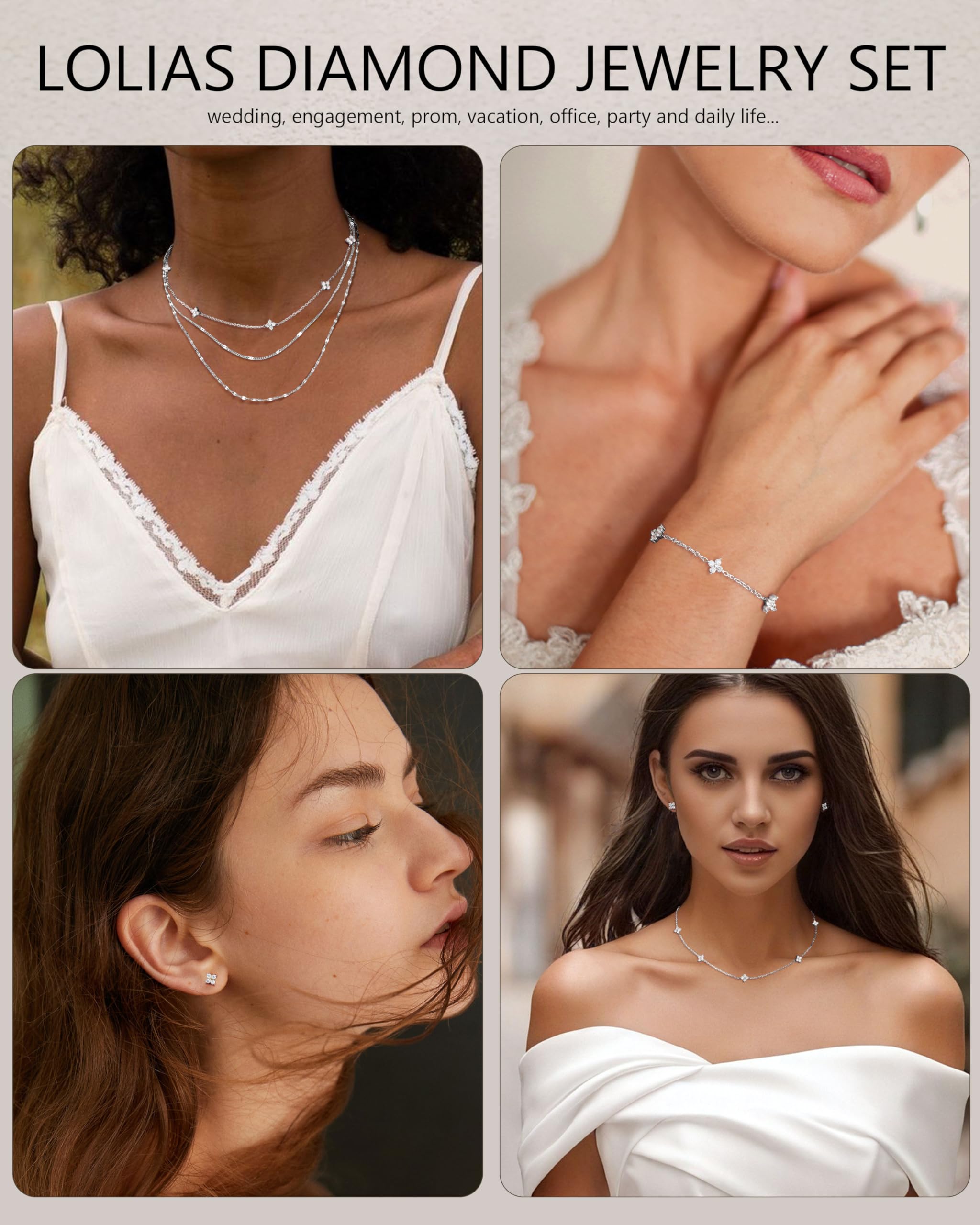 LOLIAS Łańcuszek ze srebra próby 925 damski zestaw złotych bransoletek, regulowany naszyjnik typu choker, łańcuszek ogniwowy z uroczą cyrkonią, zestaw biżuterii ślubnej dla panny młodej