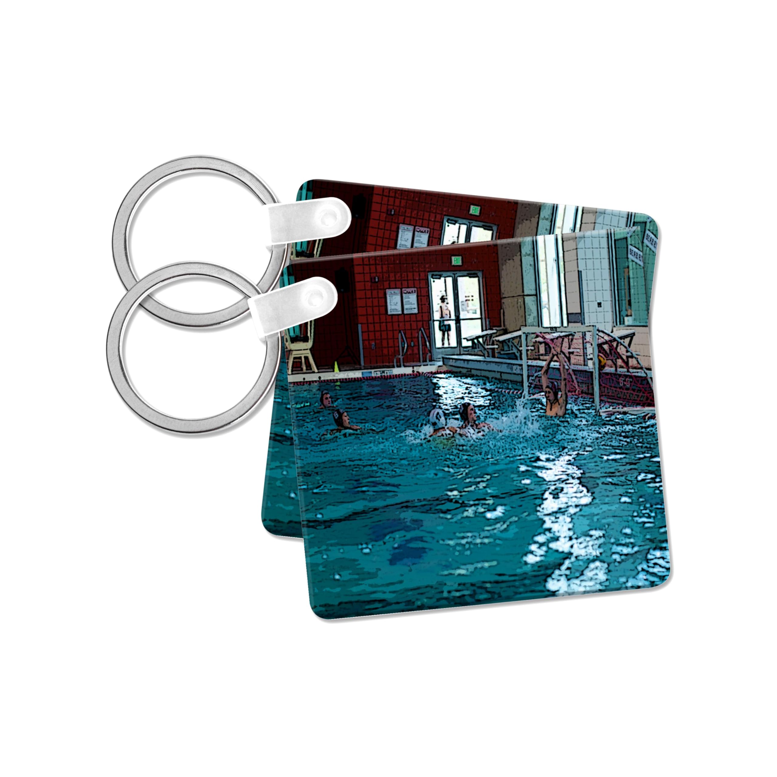 3dRose, Ball Going Into The Net at a Boys Water Polo Game in Cedar City, Utah with The Goalies Arms Raised, set of 4 Key Chains