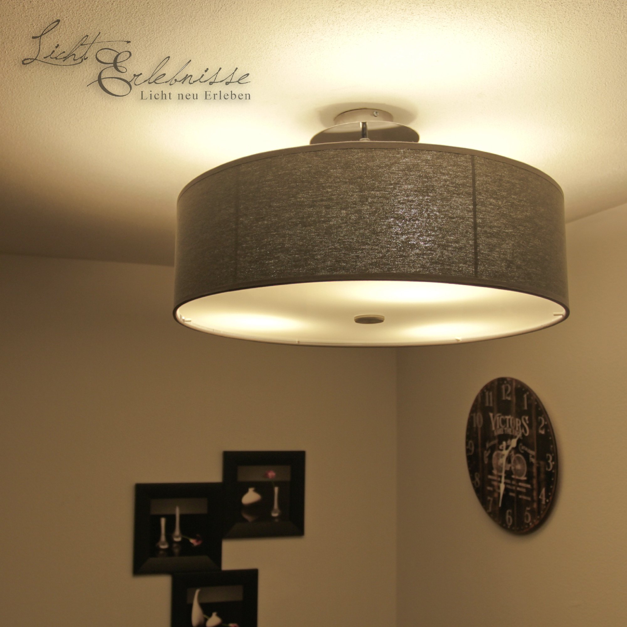 Licht-Erlebnisse Deckenlampe groß E27 je max. 60W 230V Deckenleuchte modern Stoffschirm Wohnzimmer Beleuchtung Lampe Küche Schlafzimmer