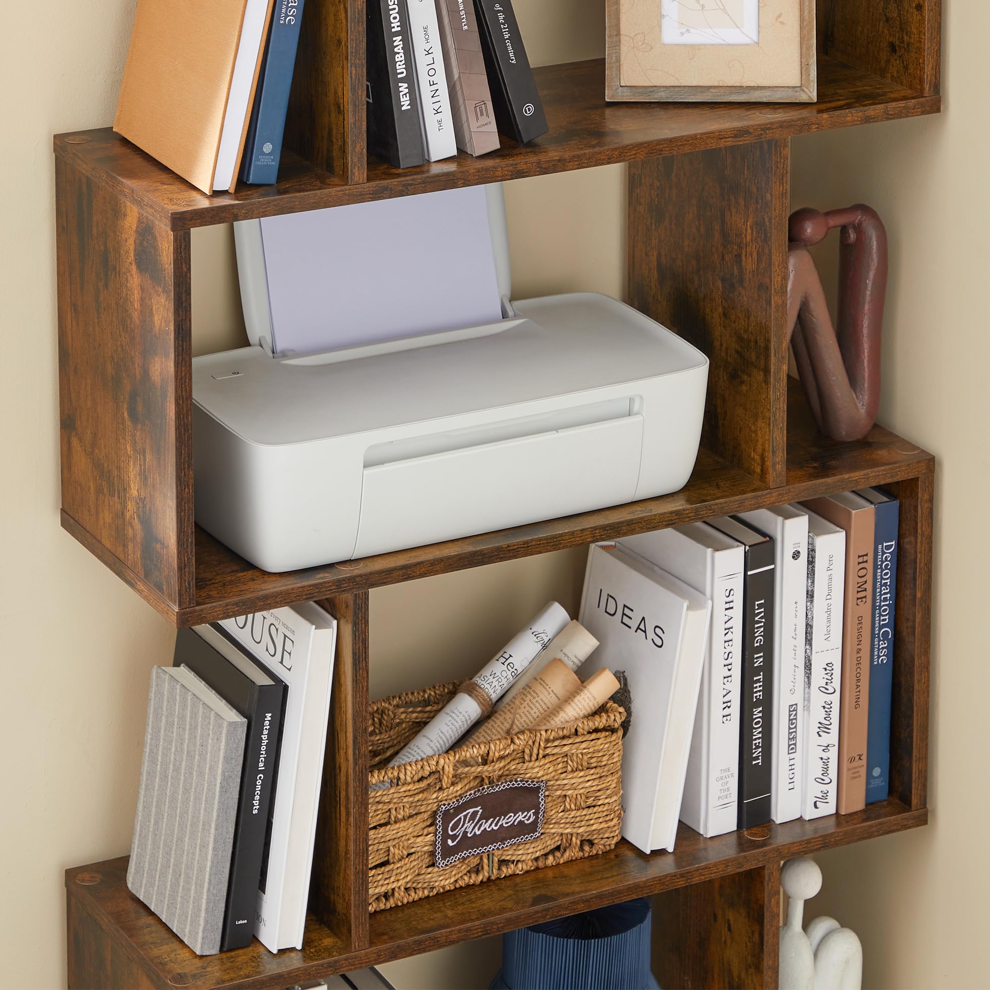 WOLTU Boekenkast met 6 vakken, kubusrek, staand rek, rek voor woonkamer, werkkamer, slaapkamer, kantoor, rustiek bruin, 29 x 89 x 59,6 cm