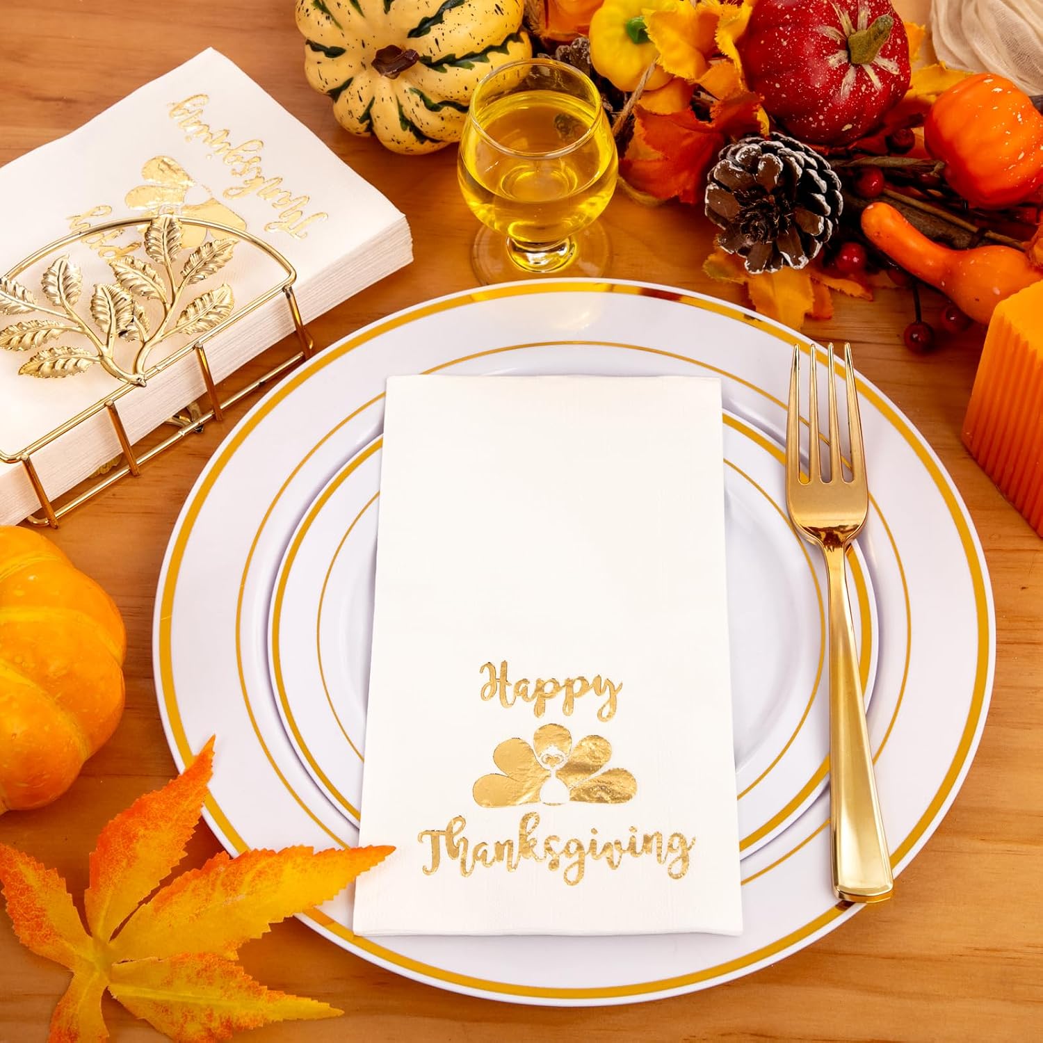WDF 100Pack Thanksgiving Napkins and 60PCS Dinner Plates