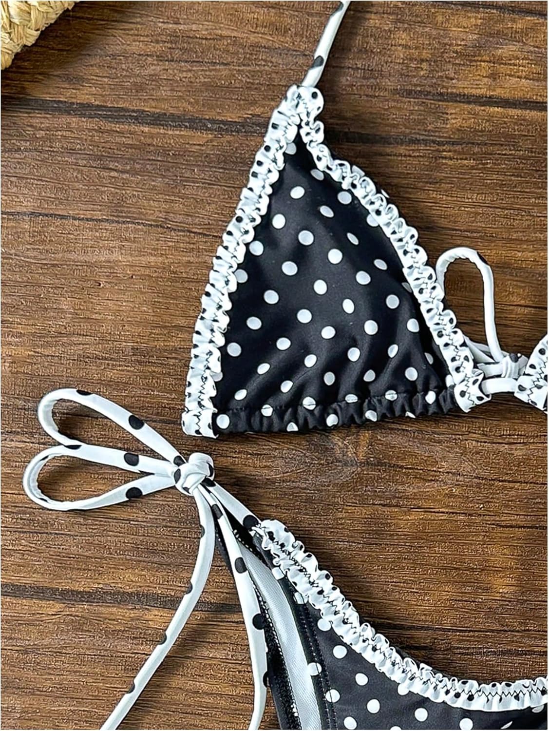 MakeMeChic Women's Polka Dots Bikini Set Halter Tie Backless Frill Trim 2 Piece Swimsuit - Image 6