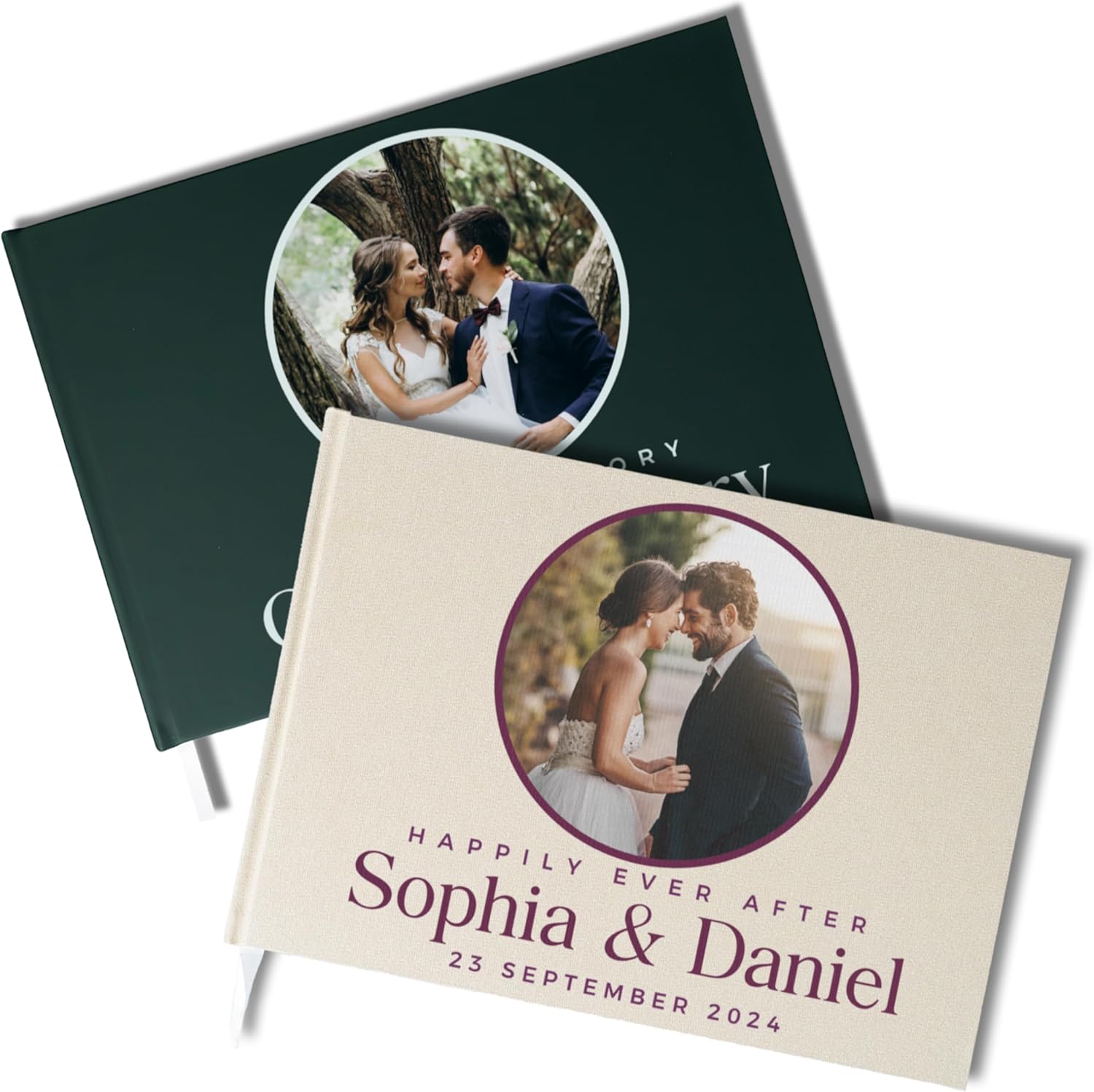 Personalized Guest Book with Photo Cover - Elegant Hardcover Custom Guestbook for Wedding Reception, Birthday Party or Events Blank Pages for Signing - R1