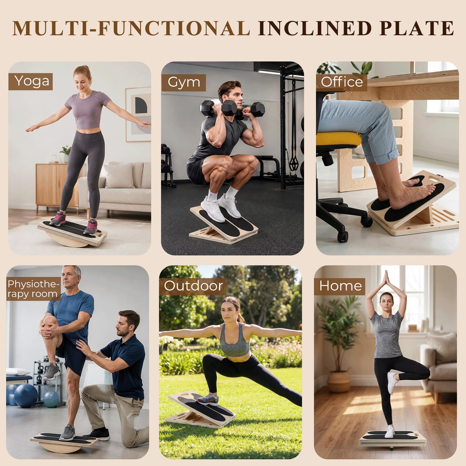 3 in 1 Tavola inclinata in legno,Balance Board con maniglia | Balance Board in Legno, Tavola Propriocettiva, con 4 angoli di inclinazione, per Allungare i Muscoli delle Gambe