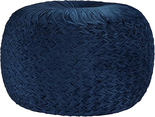 COTTON CRAFT Puf otomano de terciopelo para reposapiés, plisado, cómodo, puf redondo, relleno bohemio, moderno, de felpa marroquí, para decoración